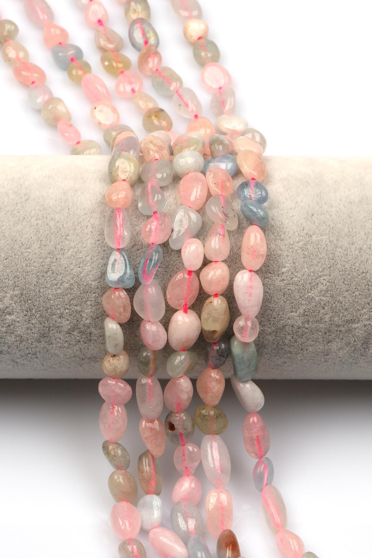 Akuamarin-Morganit-Heliodor Doğal Taş Dizi 6 x 8 mm Mercimek Kesim