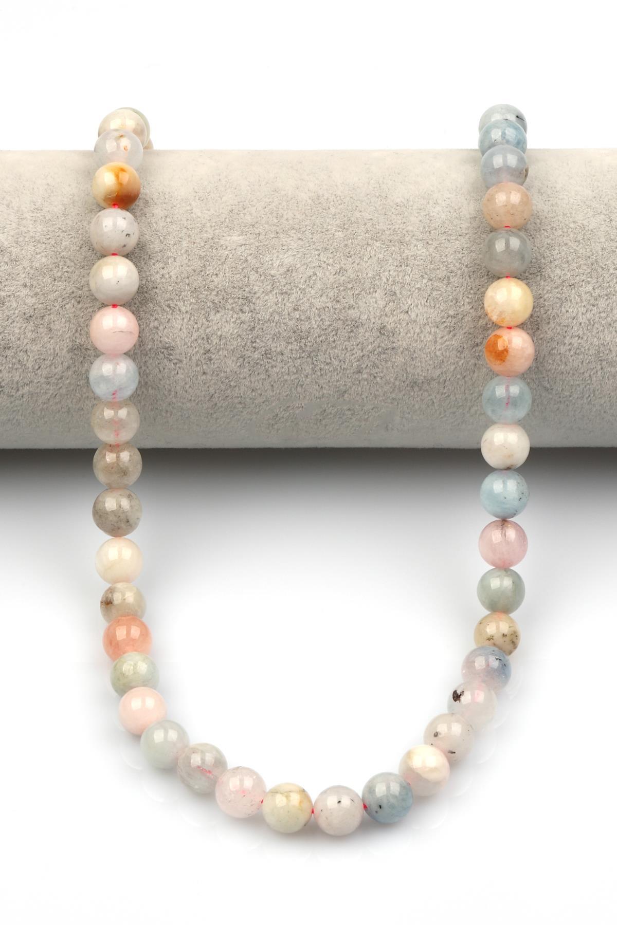 Akumarin-Morganit-Heliodor Doğaltaş Dizi 8 mm Küre Kesim