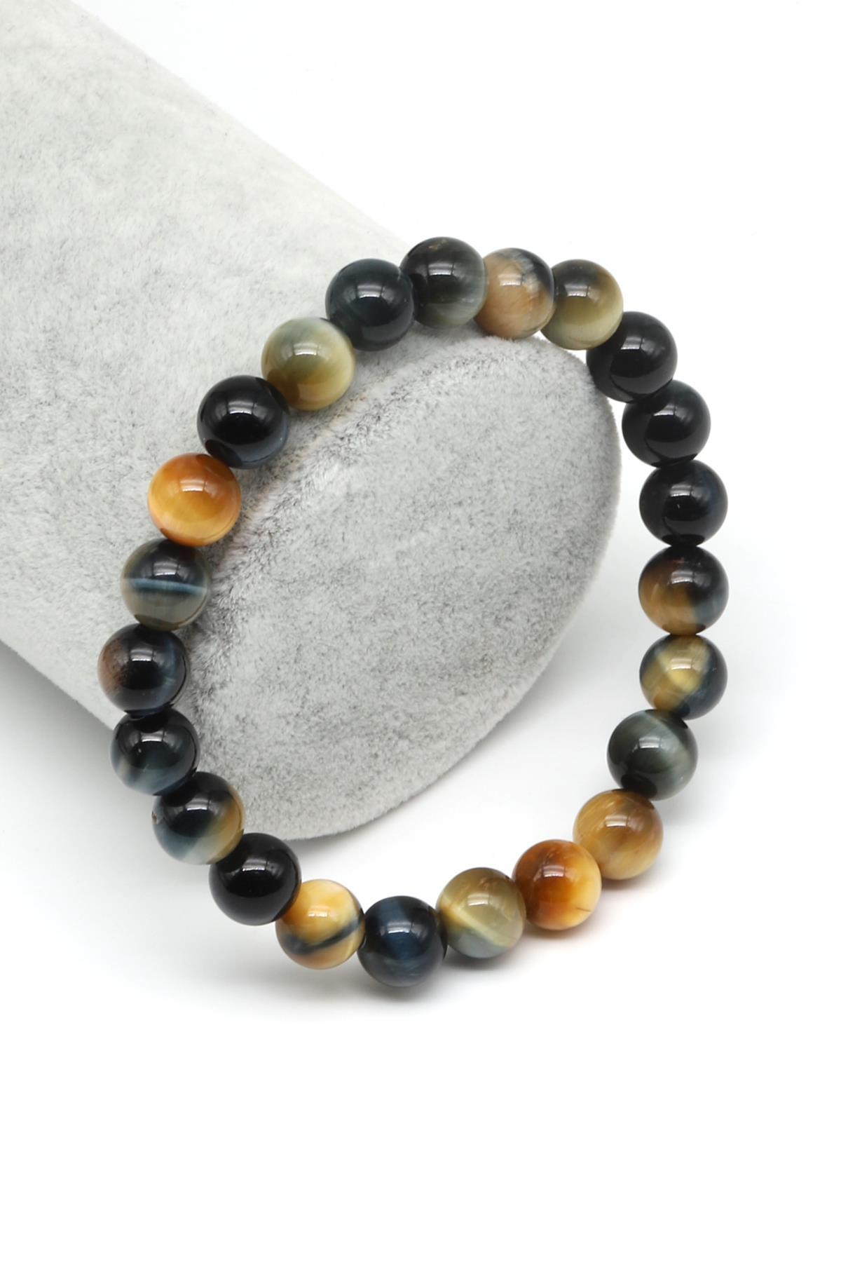 Alaca Kaplan Gözü Doğal Taş Bileklik 8 mm Küre Kesim