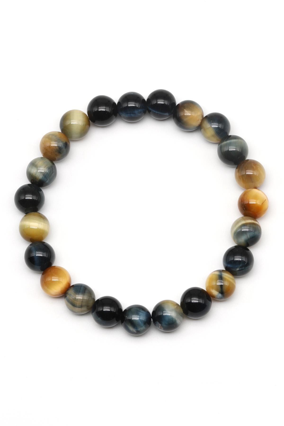 Alaca Kaplan Gözü Doğal Taş Bileklik 8 mm Küre Kesim