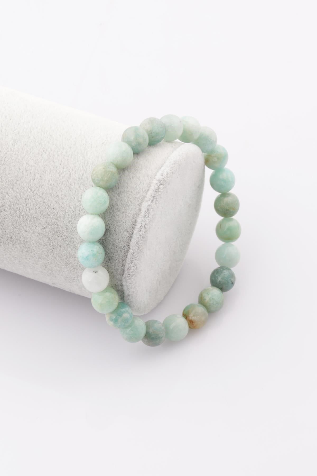 Amazonit ( A Kalite ) Doğal Taş Bileklik 8 mm Küre Kesim