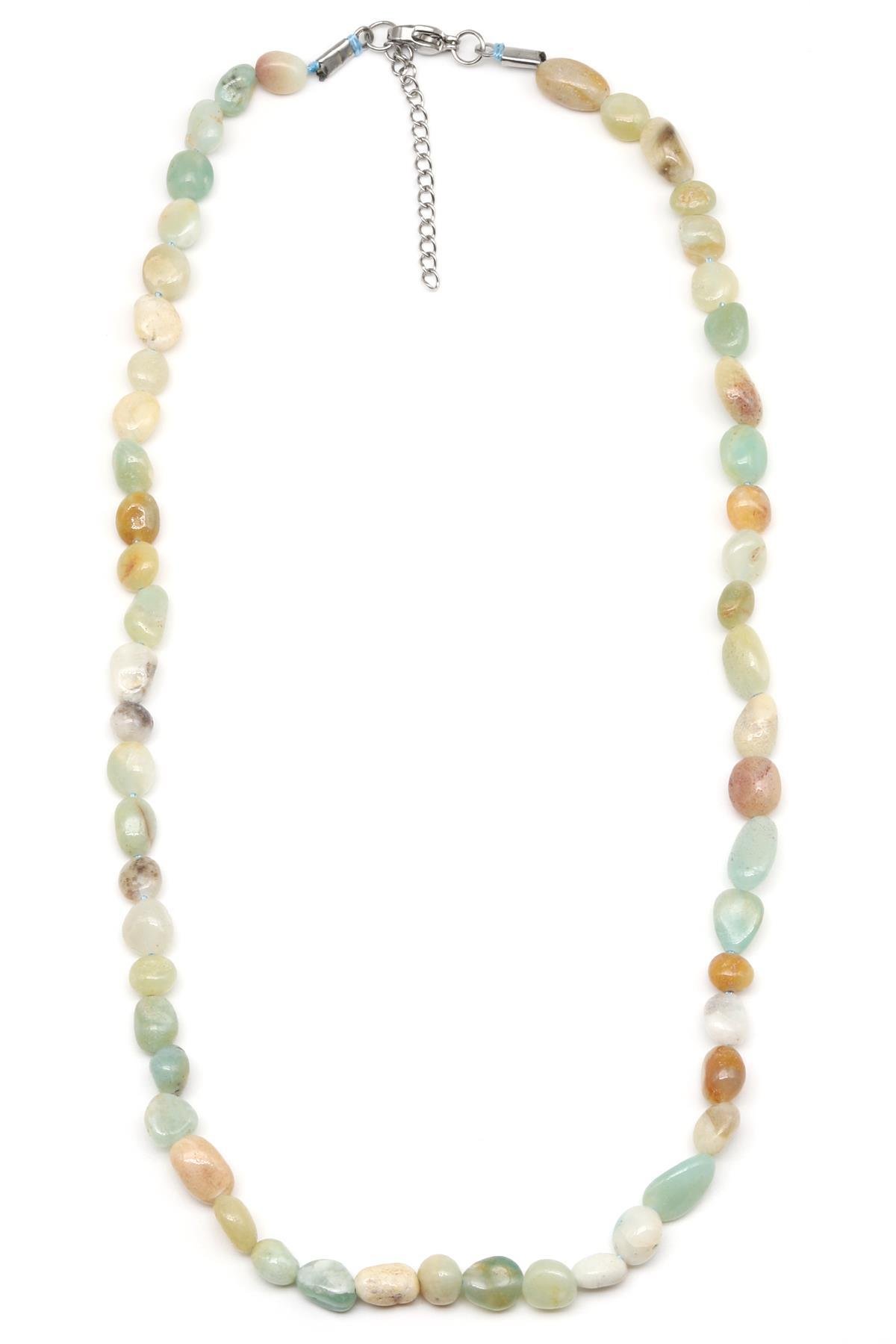 Amazonit ( Çelik Klipsli ) Doğal Taş Kolye Mercimek Kesim