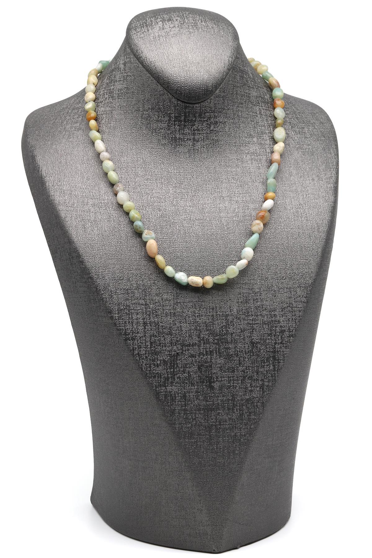 Amazonit ( Çelik Klipsli ) Doğal Taş Kolye Mercimek Kesim