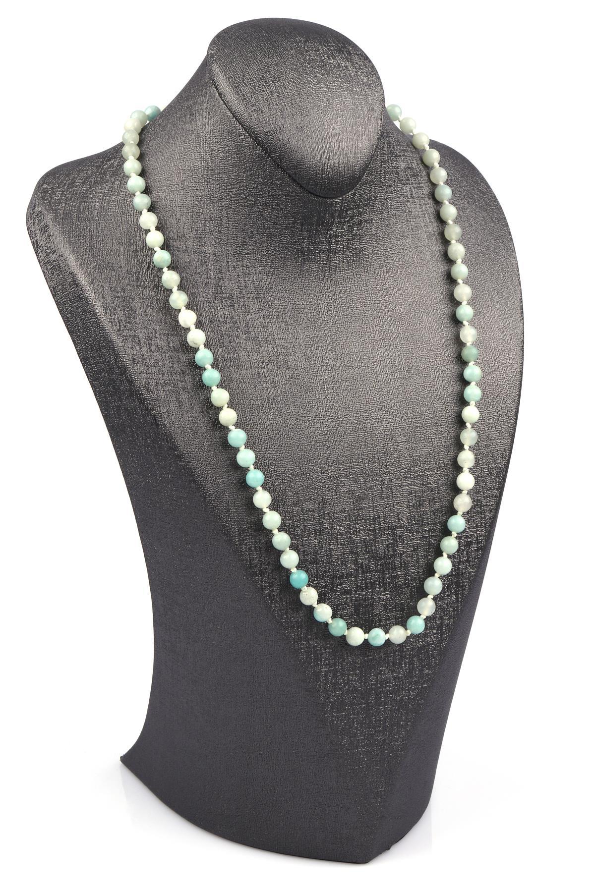 Amazonit Doğal Taş 6 mm Düğümlü Kolye