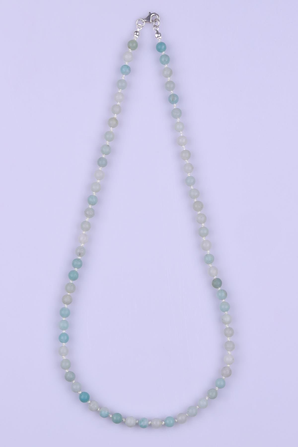 Amazonit Doğal Taş 6 mm Düğümlü Kolye