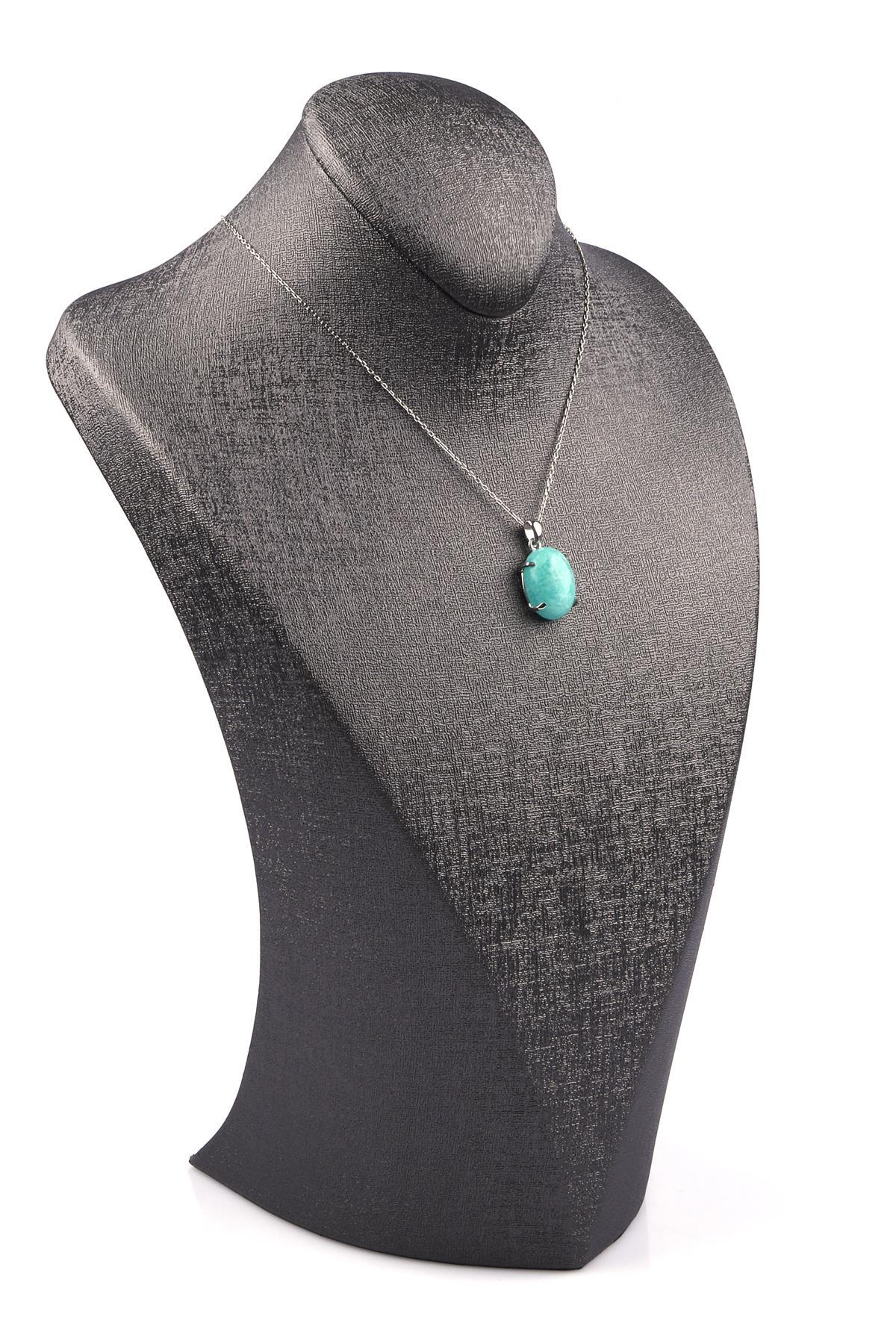 Amazonit Doğal Taş 925 Ayar Gümüş Kolye