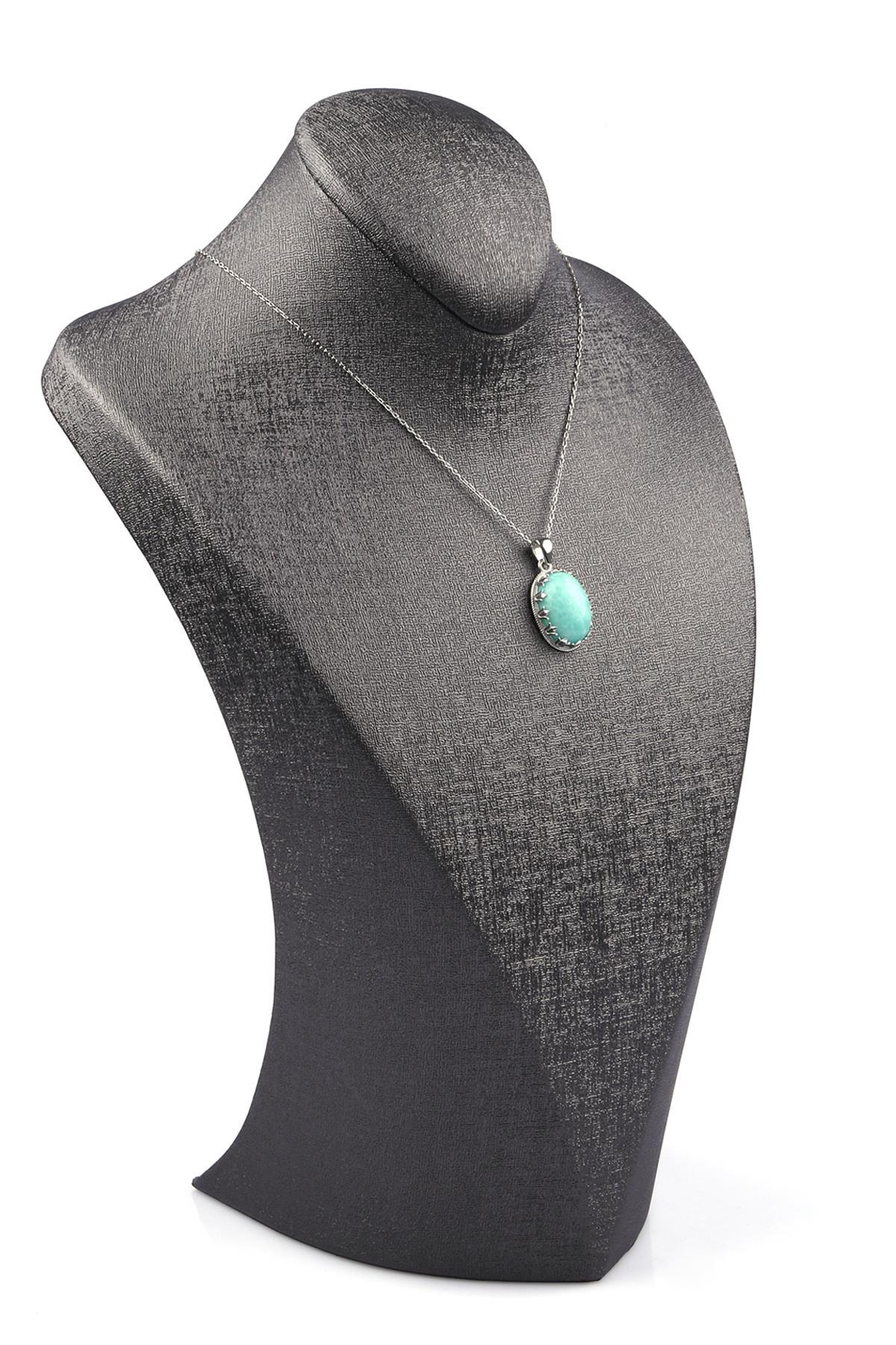 Amazonit Doğal Taş 925 Ayar Gümüş Kolye