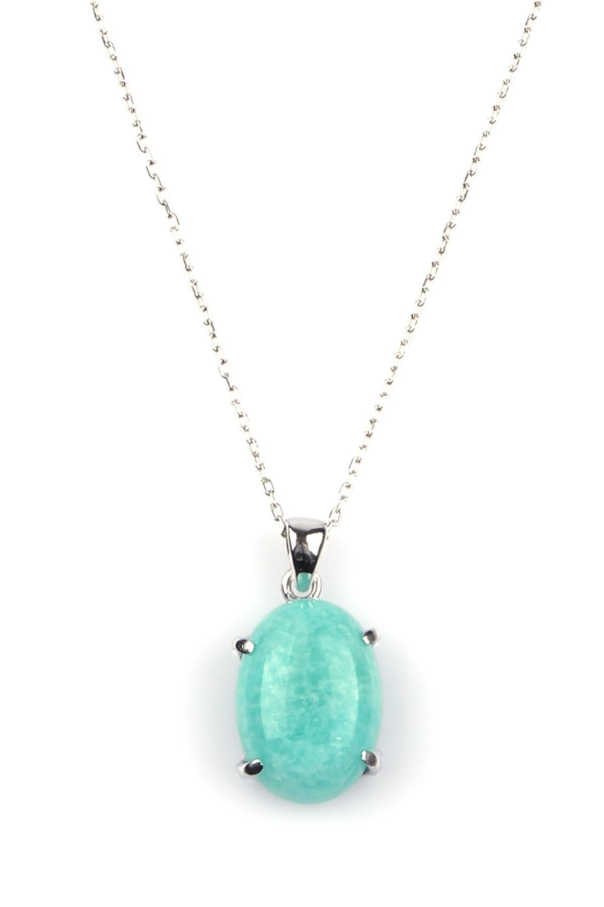 Amazonit Doğal Taş 925 Ayar Gümüş Kolye