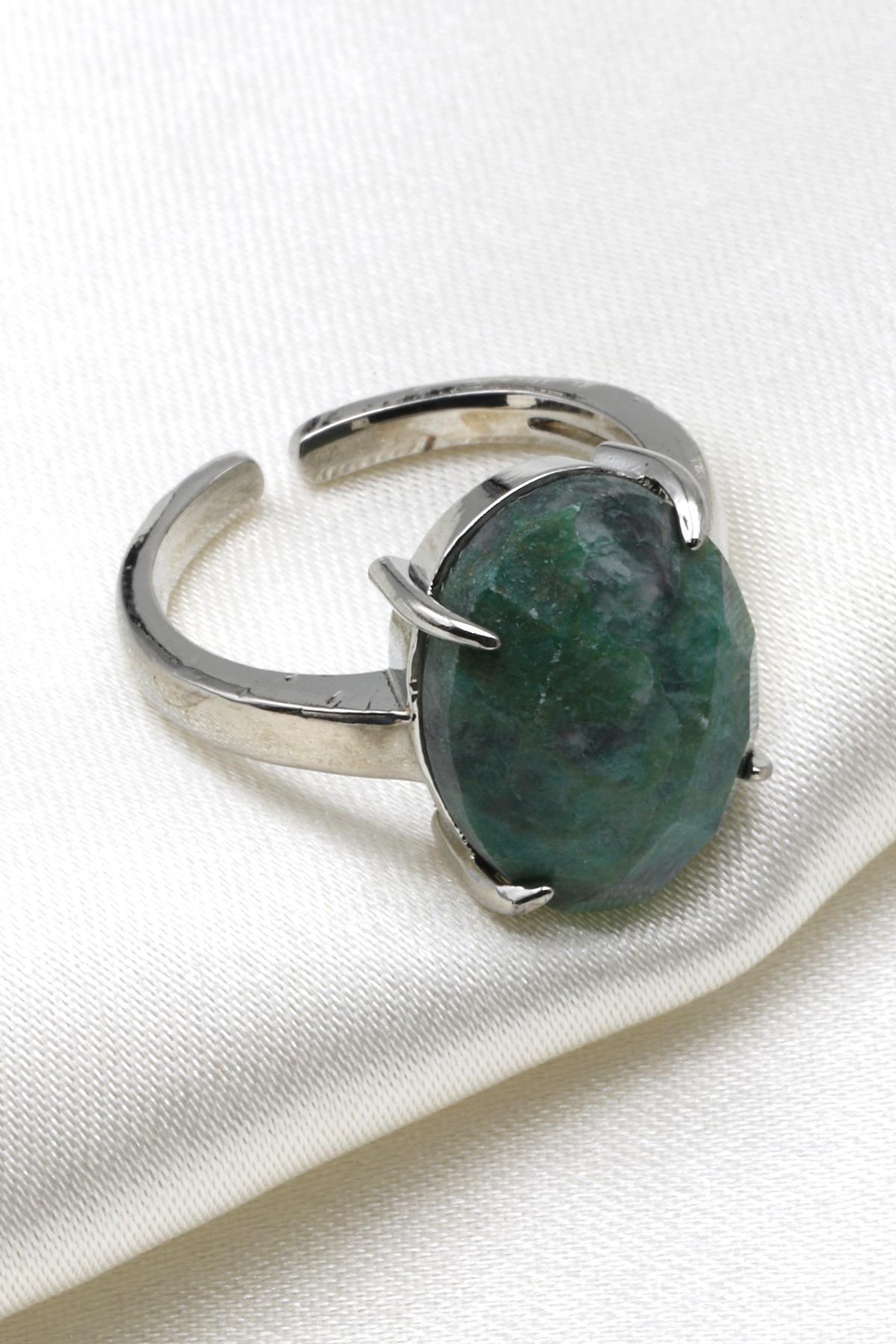 Amazonit Doğal Taş Ayarlanabilir Yüzük