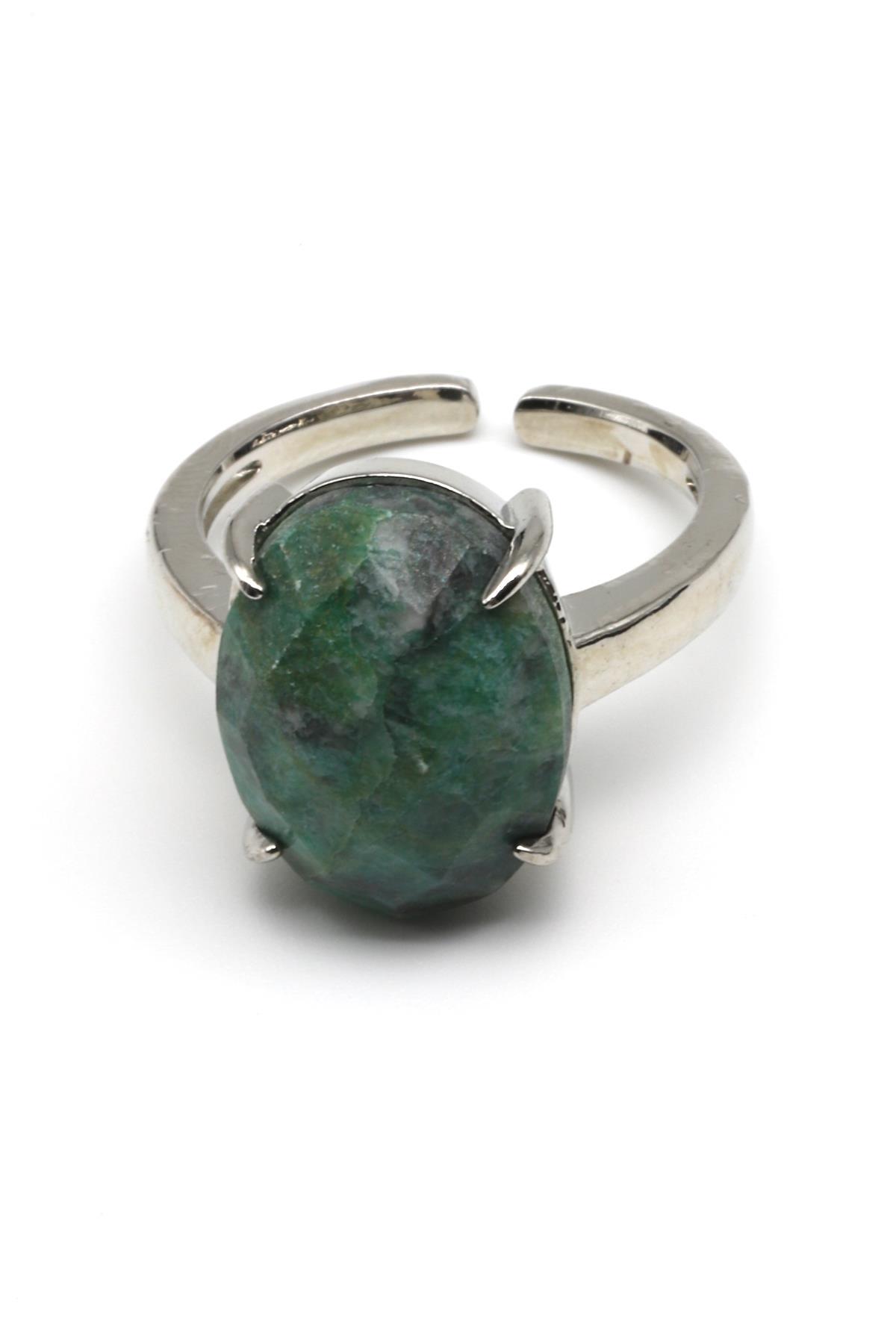 Amazonit Doğal Taş Ayarlanabilir Yüzük