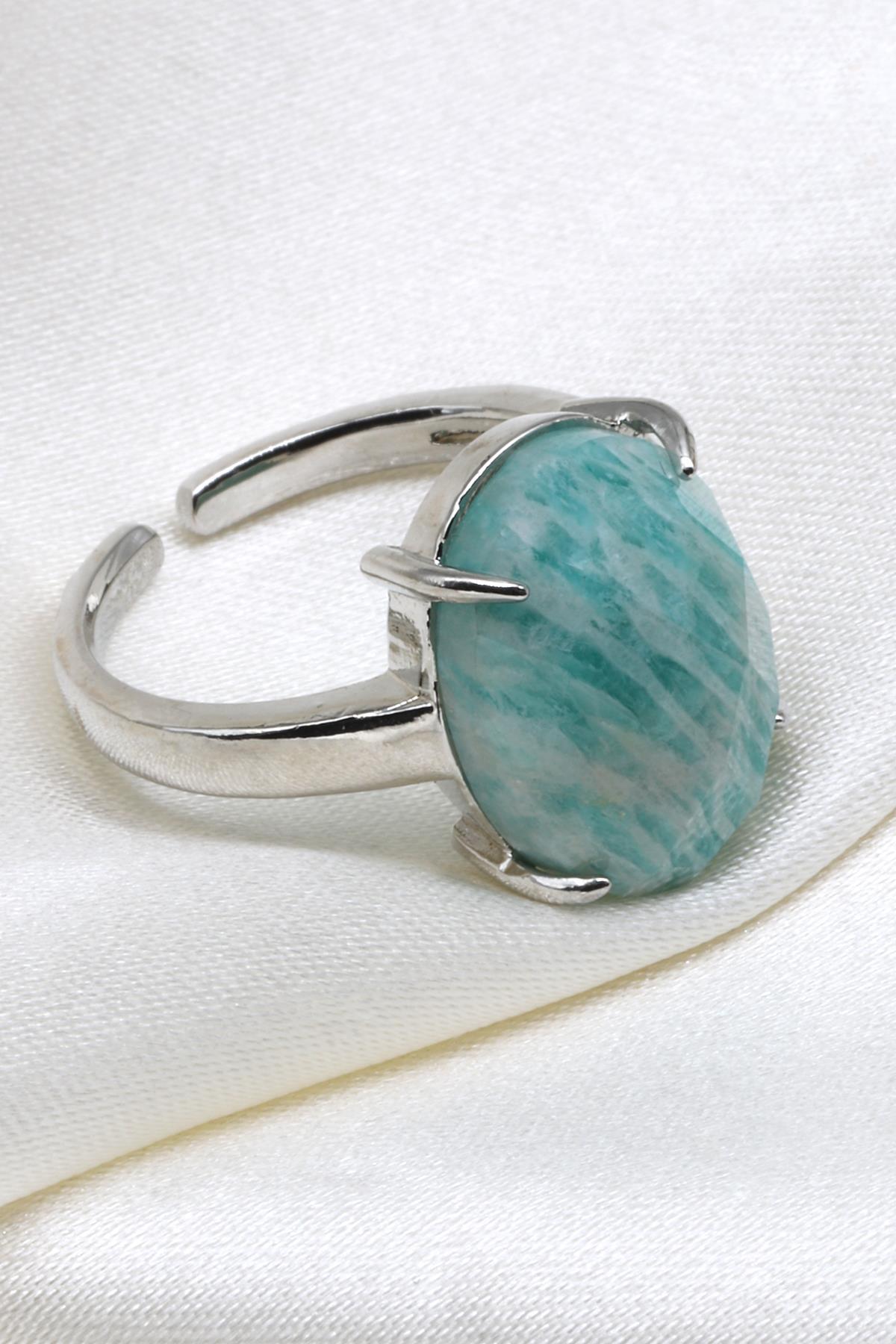 Amazonit Doğal Taş Ayarlanabilir Yüzük