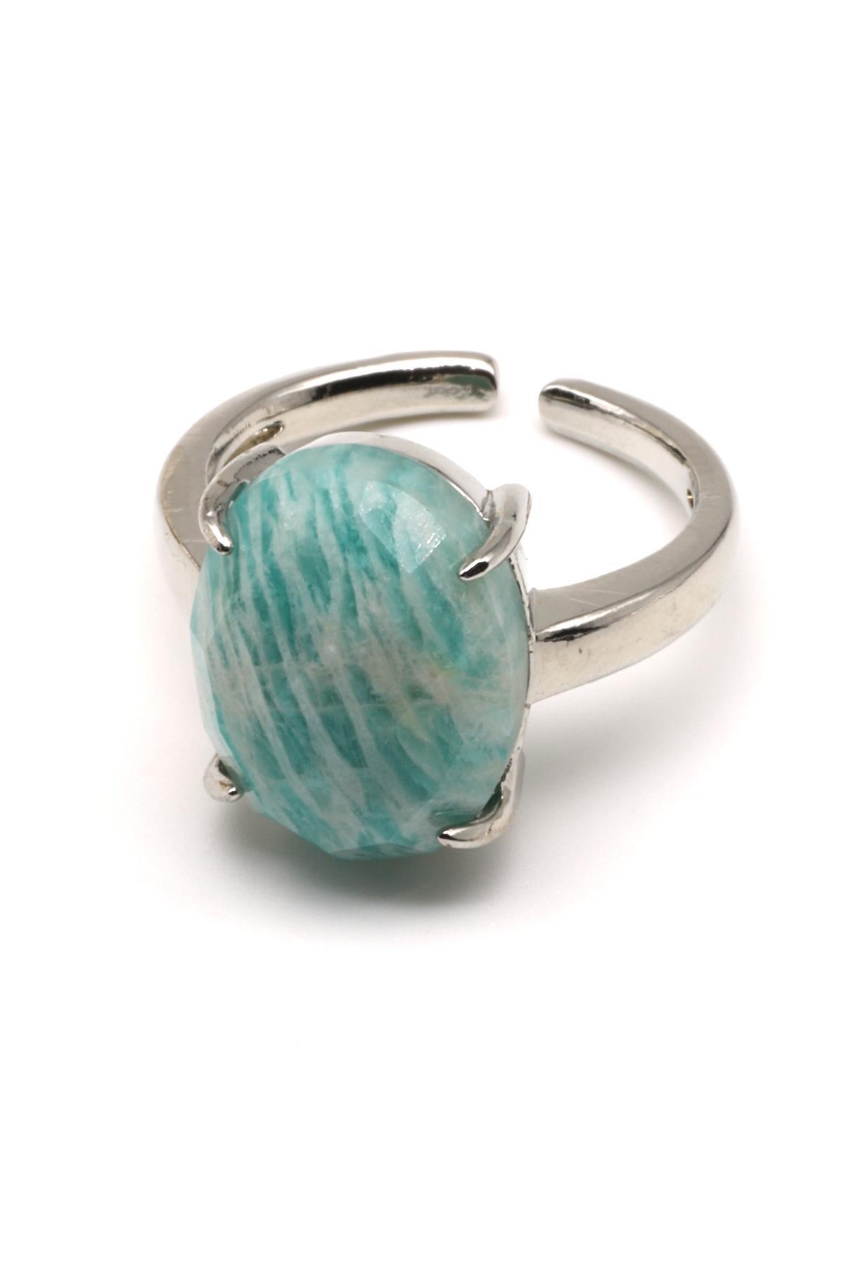 Amazonit Doğal Taş Ayarlanabilir Yüzük