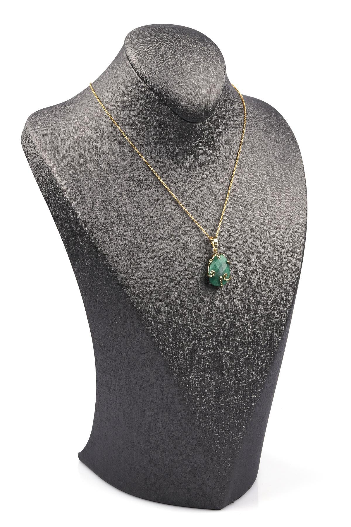 Amazonit Doğal Taş Gold Renkli Kolye