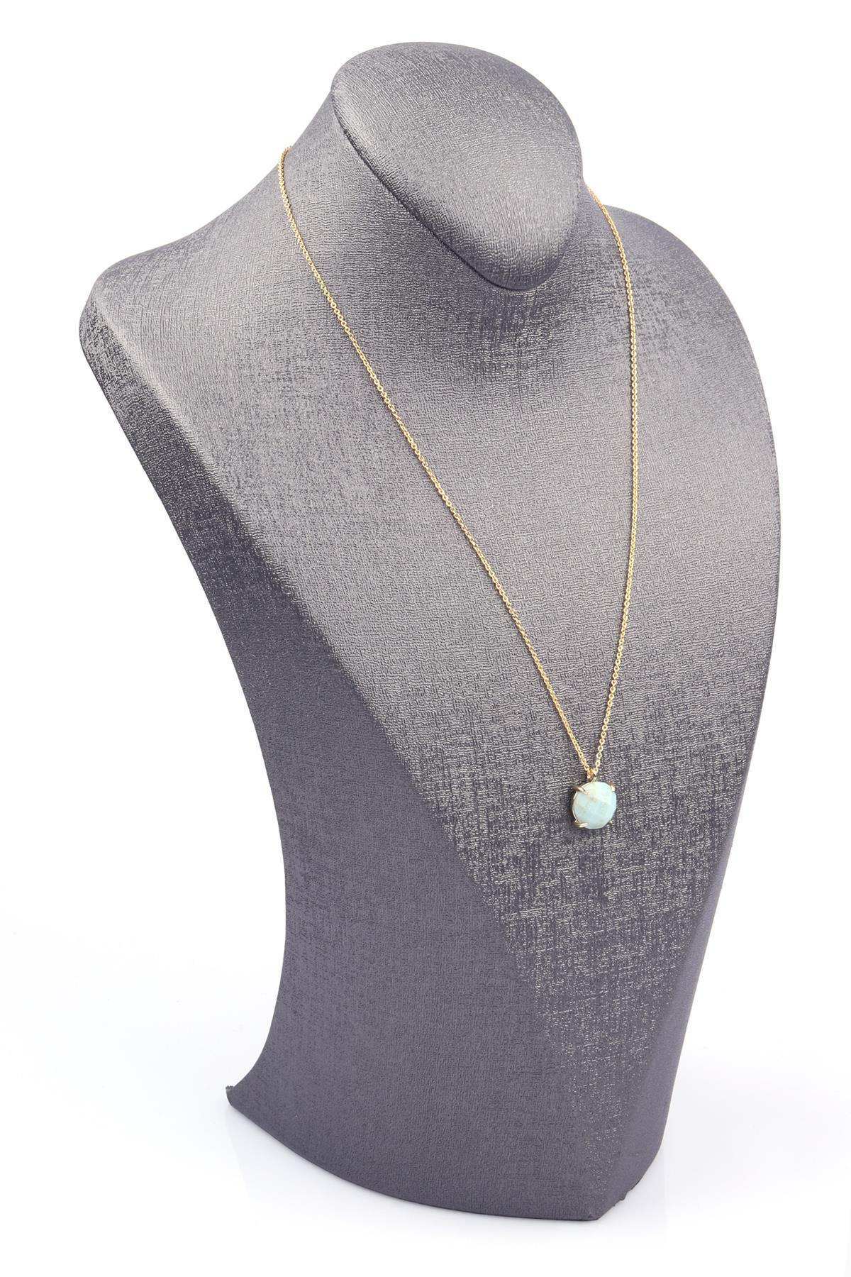 Amazonit Doğal Taş Gold Renkli Kolye