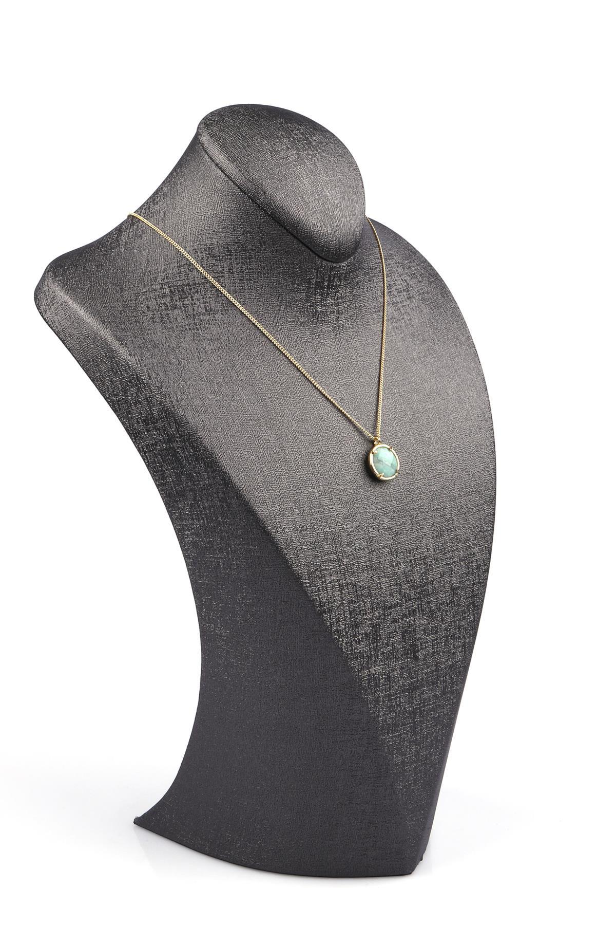 Amazonit Doğal Taş Gold Renkli Kolye