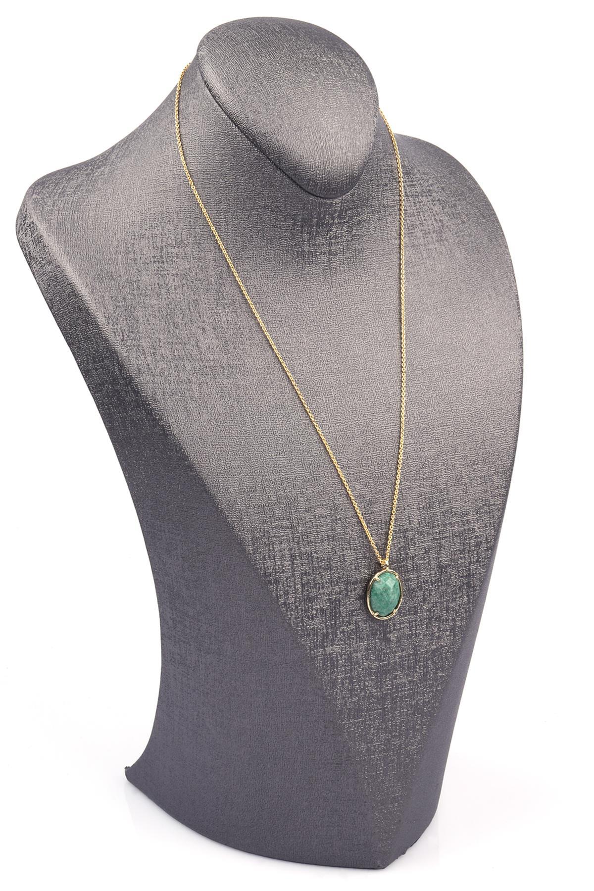 Amazonit Doğal Taş Gold Renkli Kolye