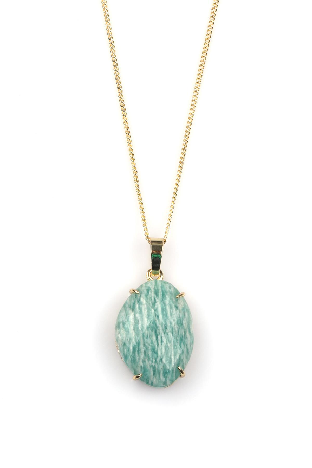 Amazonit Doğal Taş Gold Renkli Kolye