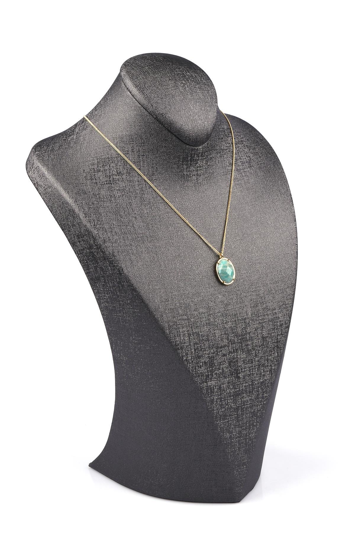 Amazonit Doğal Taş Gold Renkli Kolye