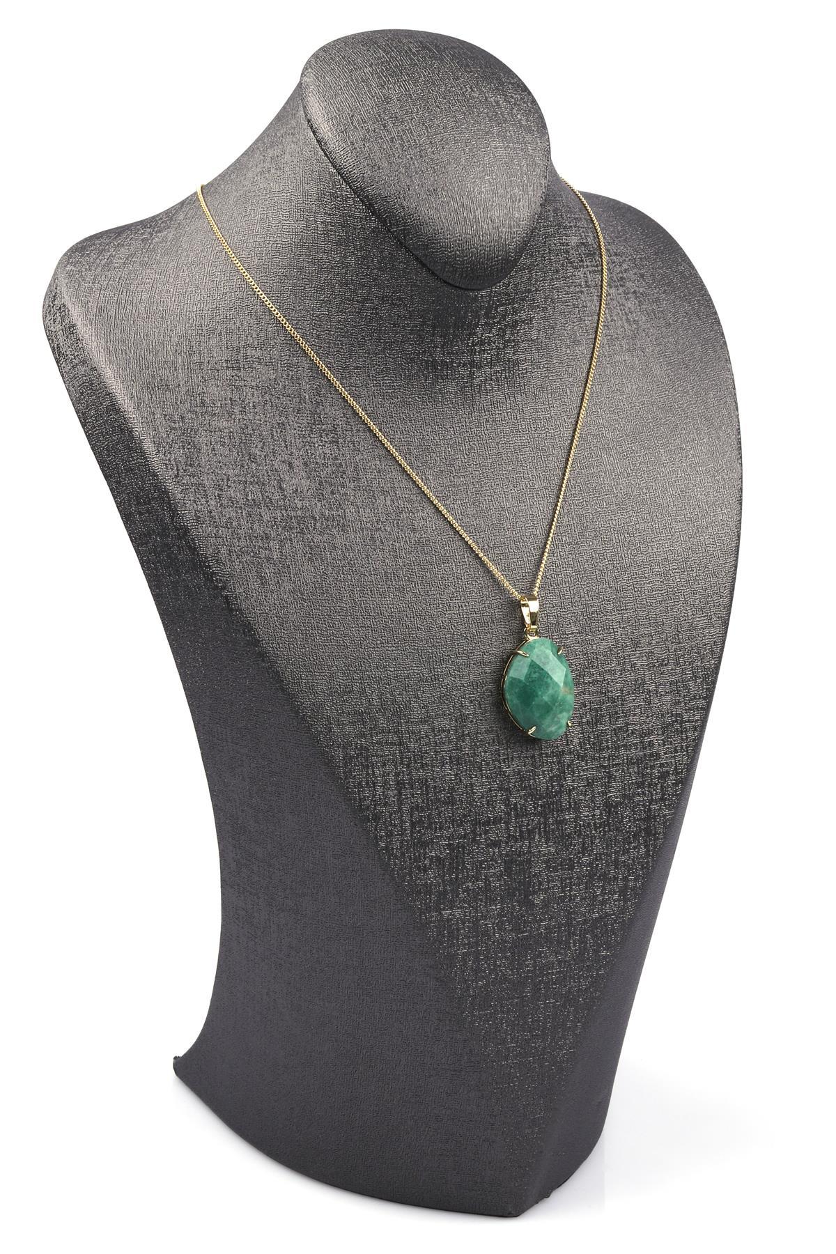 Amazonit Doğal Taş Gold Renkli Kolye