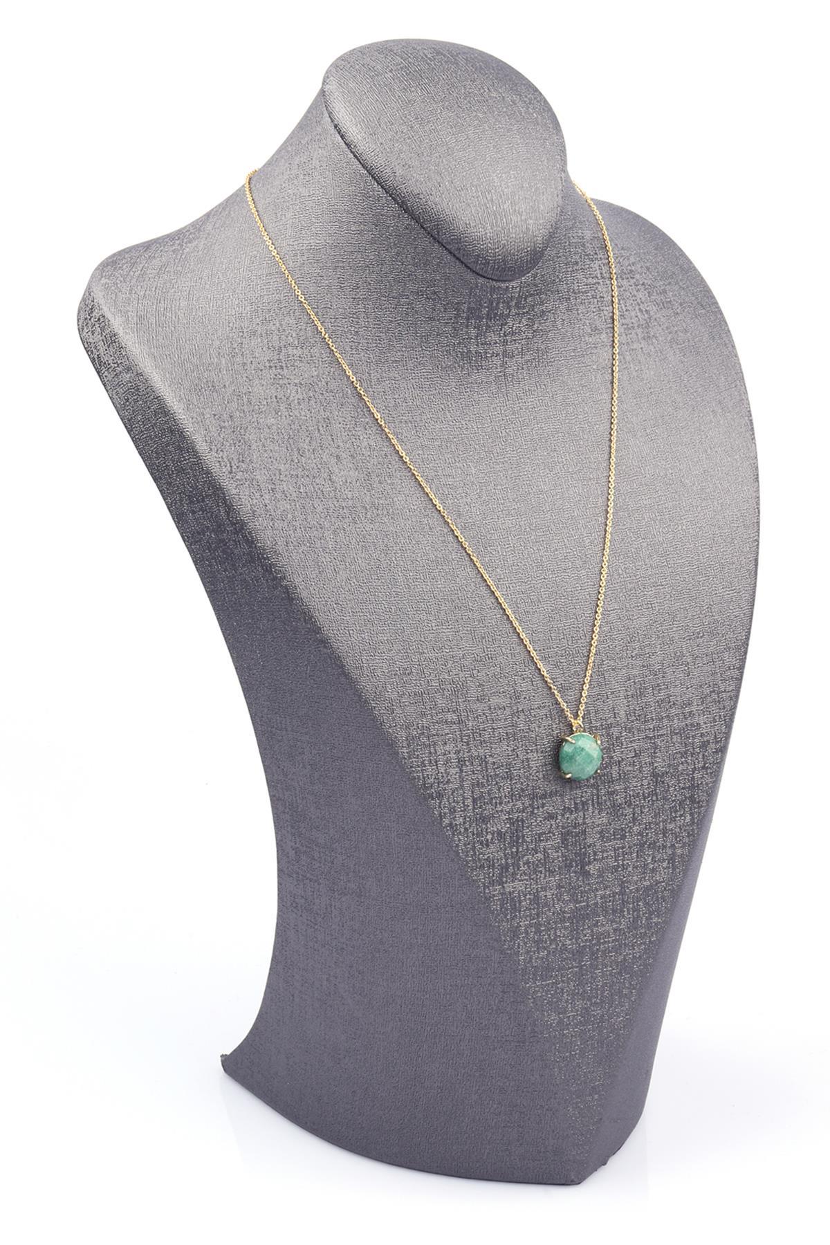 Amazonit Doğal Taş Gold Renkli Kolye