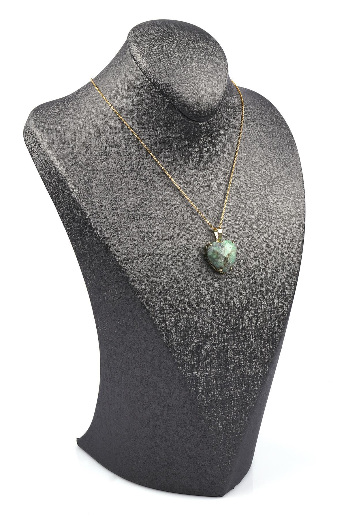 Amazonit Doğal Taş Gold Renkli Kolye