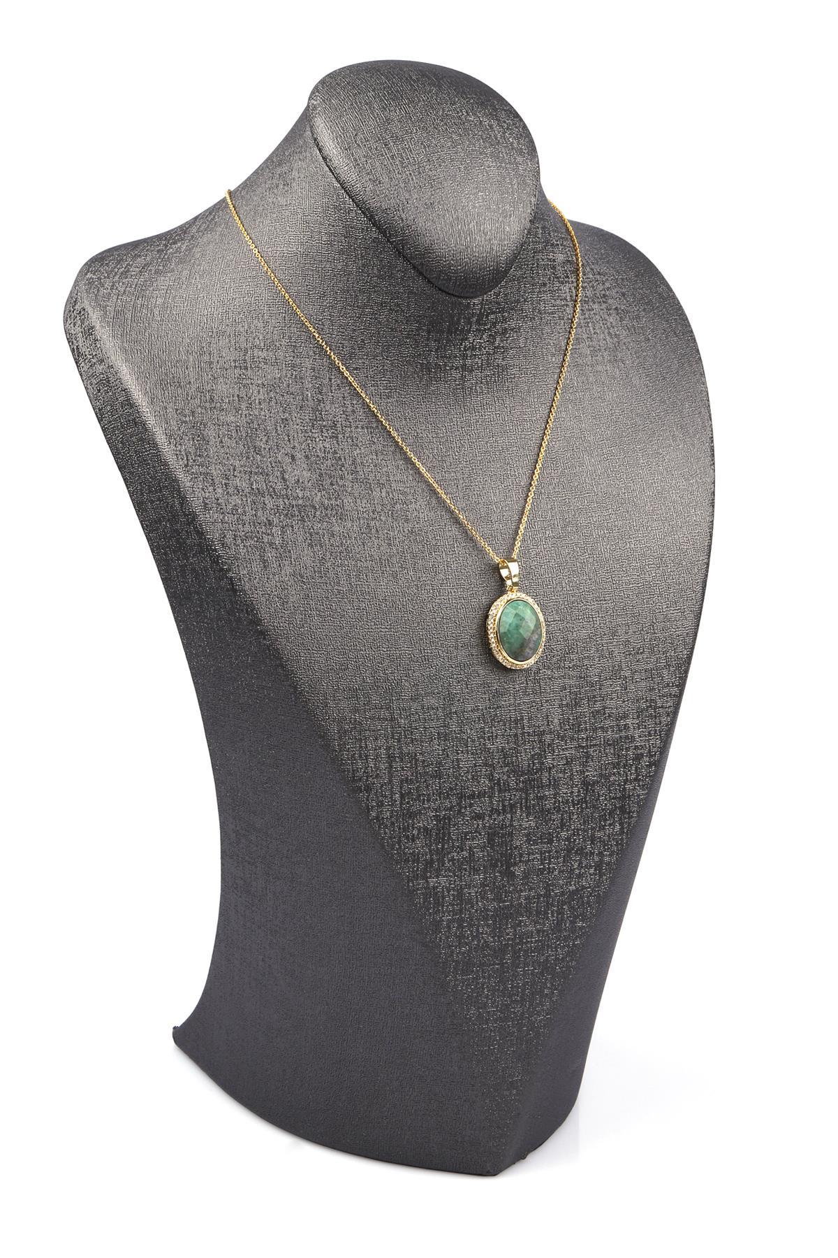 Amazonit Doğal Taş Gold Renkli Kolye