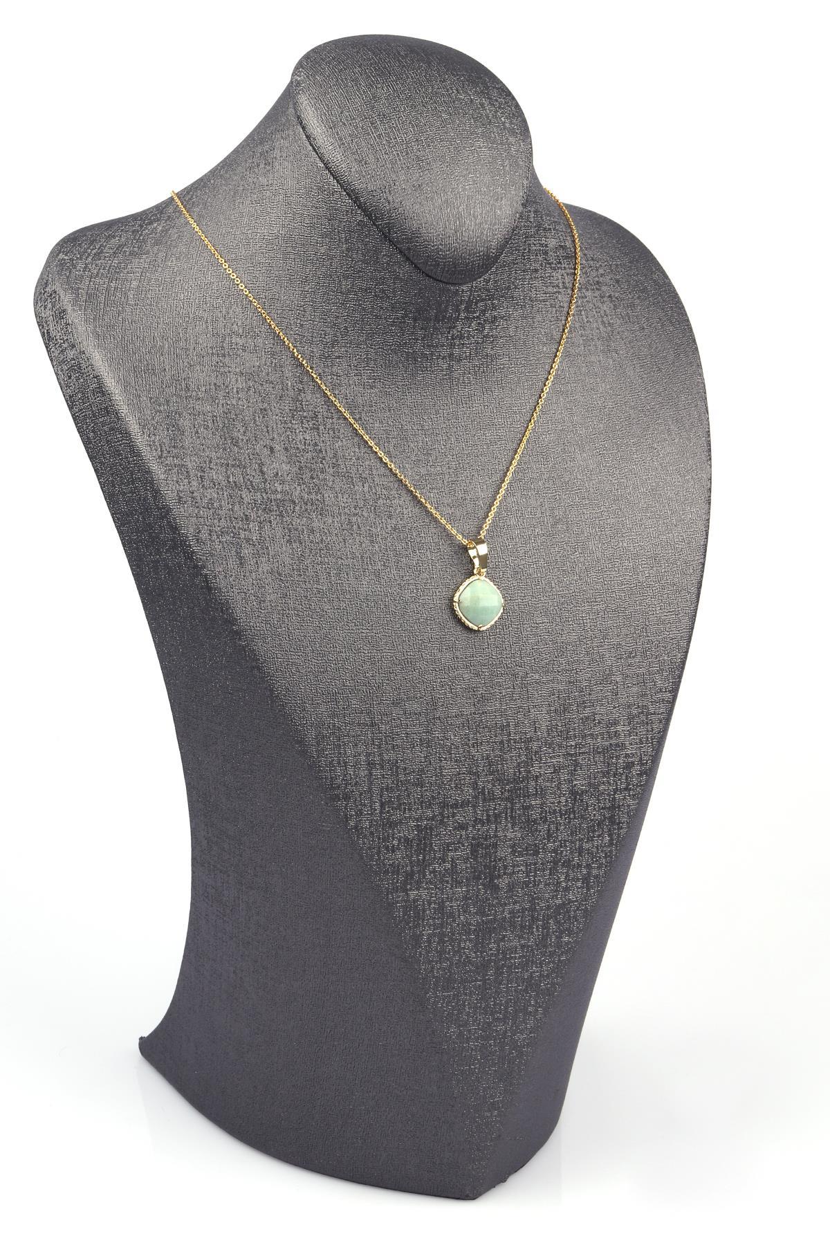 Amazonit Doğal Taş Gold Renkli Kolye