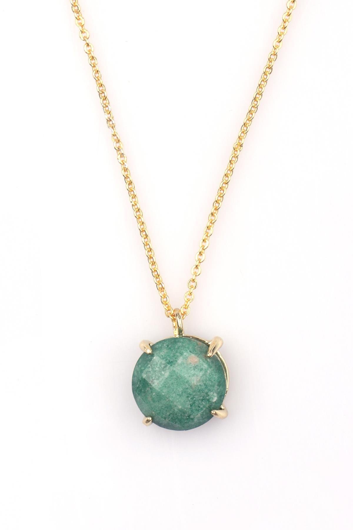 Amazonit Doğal Taş Gold Renkli Kolye