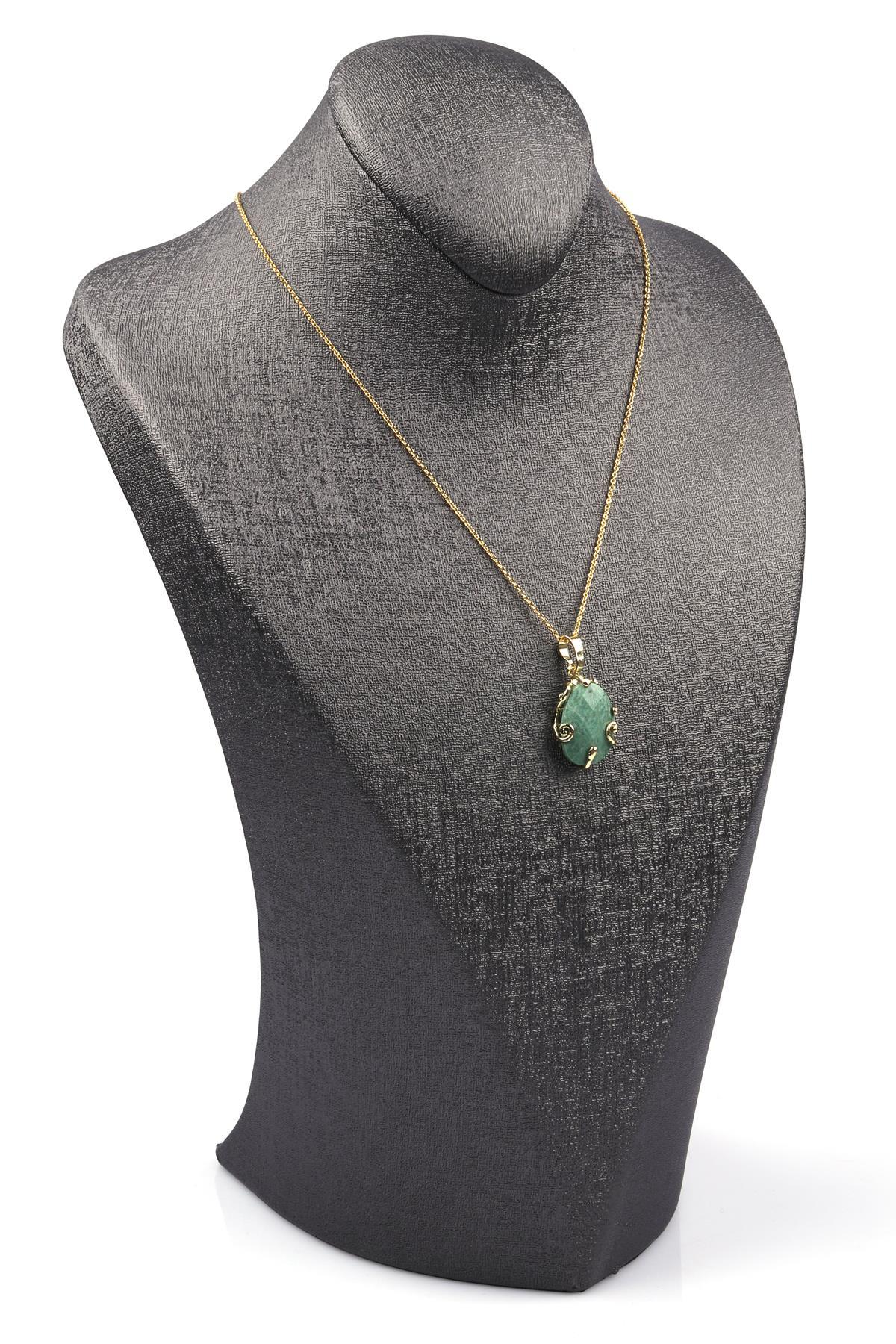 Amazonit Doğal Taş Gold Renkli Kolye