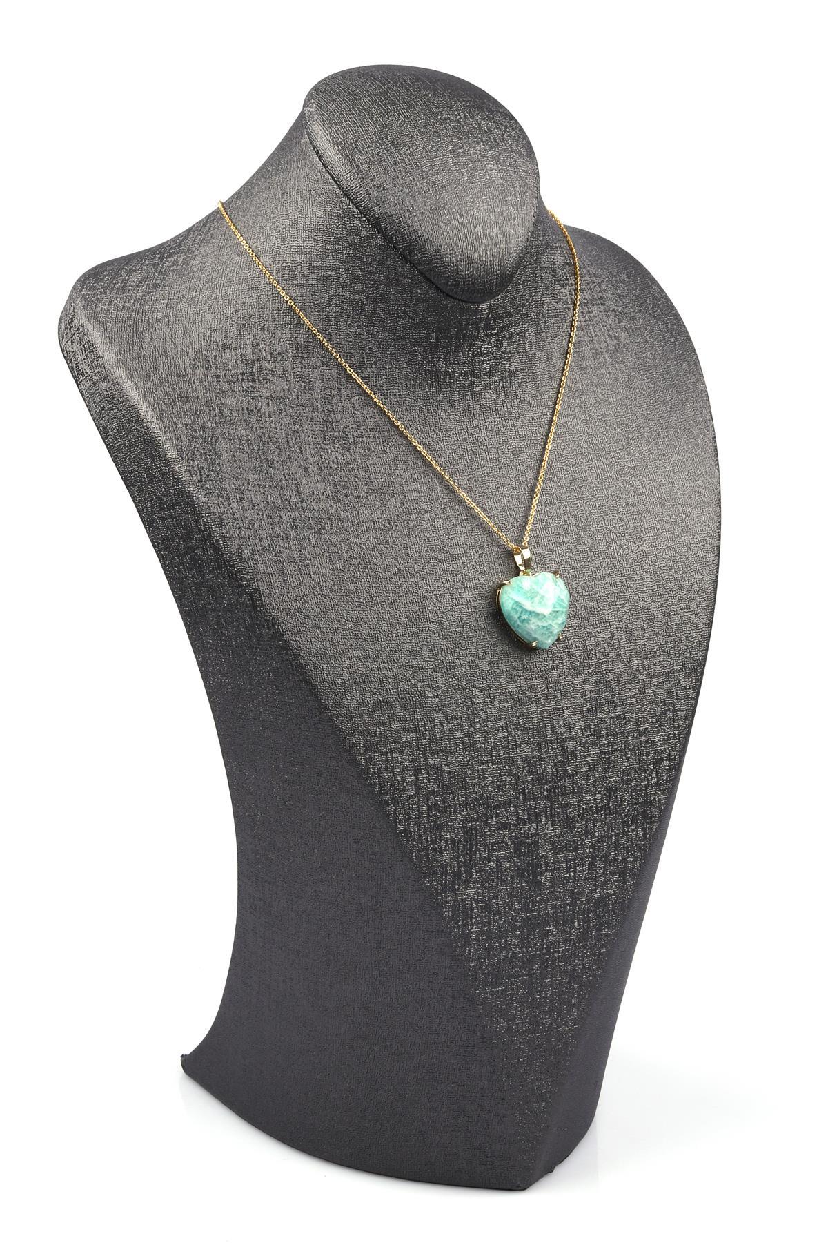 Amazonit Doğal Taş Gold Renkli Kolye