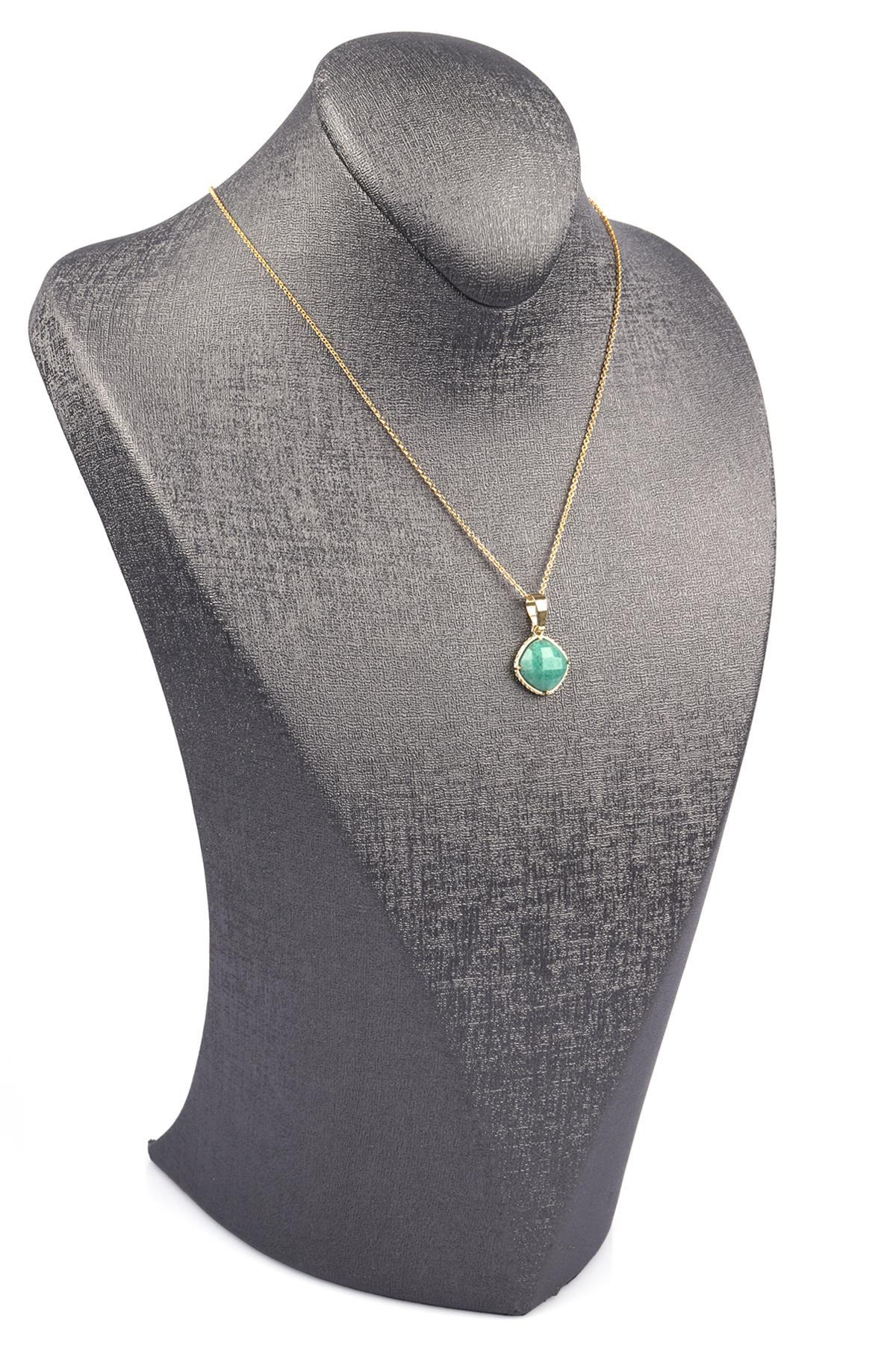 Amazonit Doğal Taş Gold Renkli Kolye