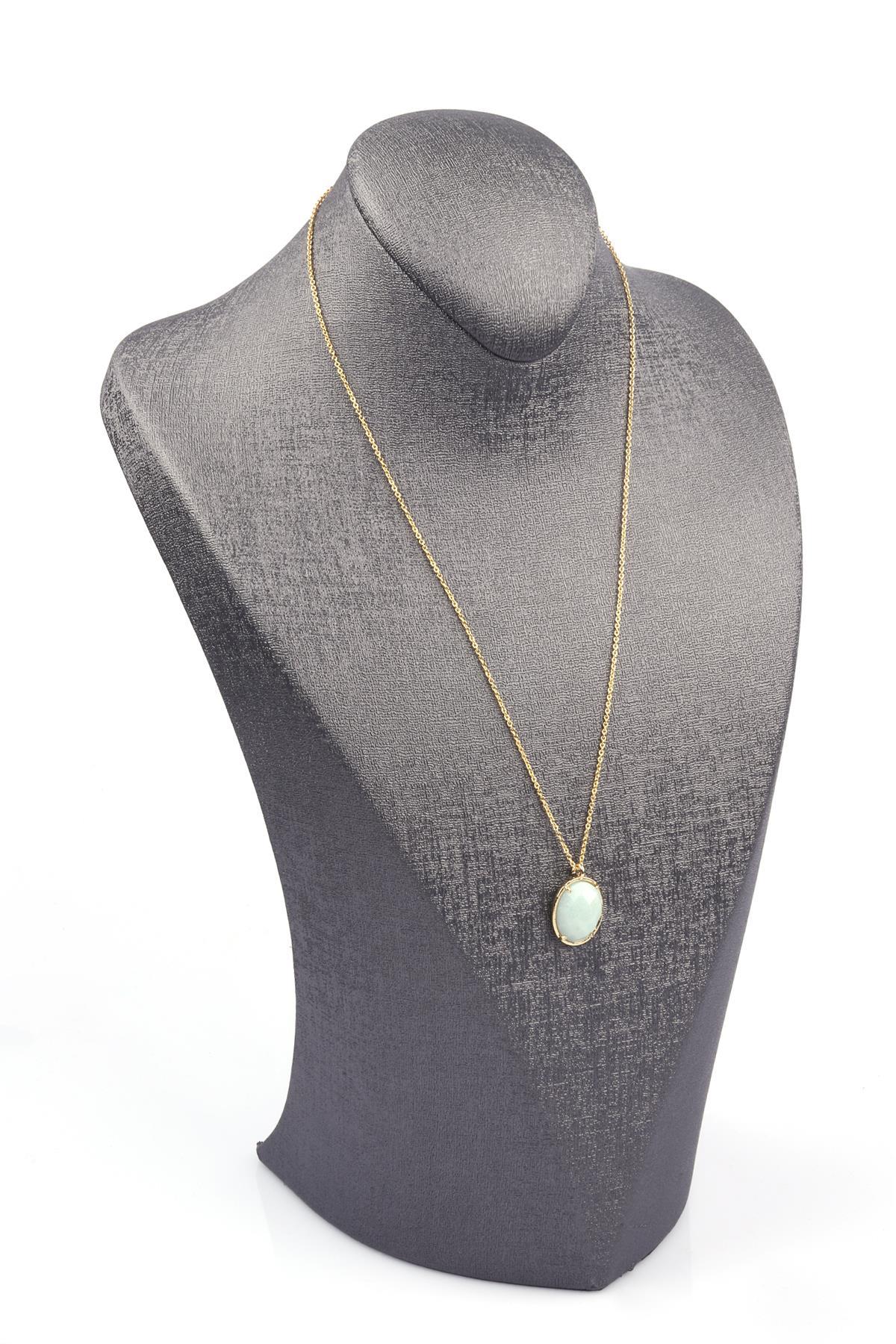 Amazonit Doğal Taş Gold Renkli Kolye