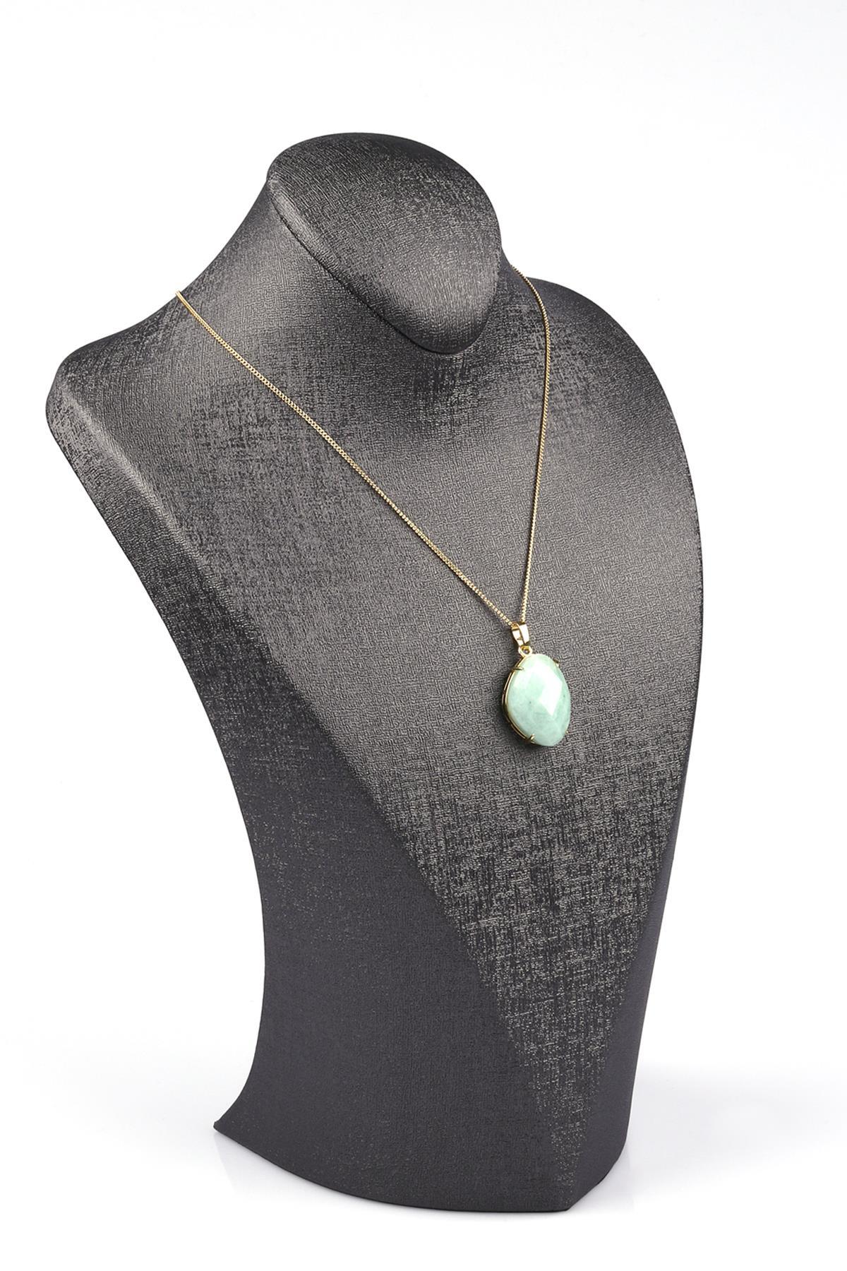 Amazonit Doğal Taş Gold Renkli Kolye