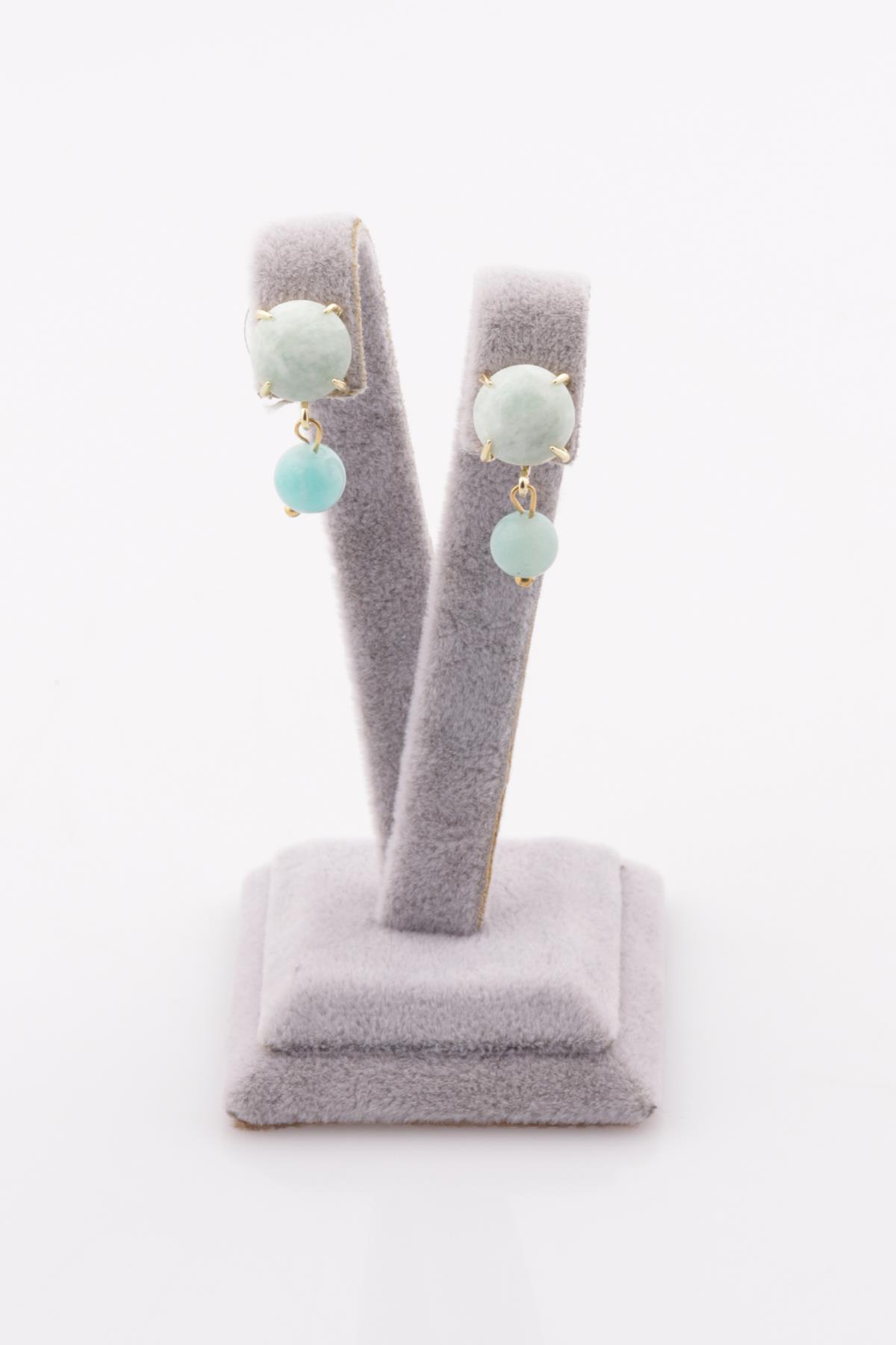 Amazonit Doğal Taş Gold Renkli Küpe