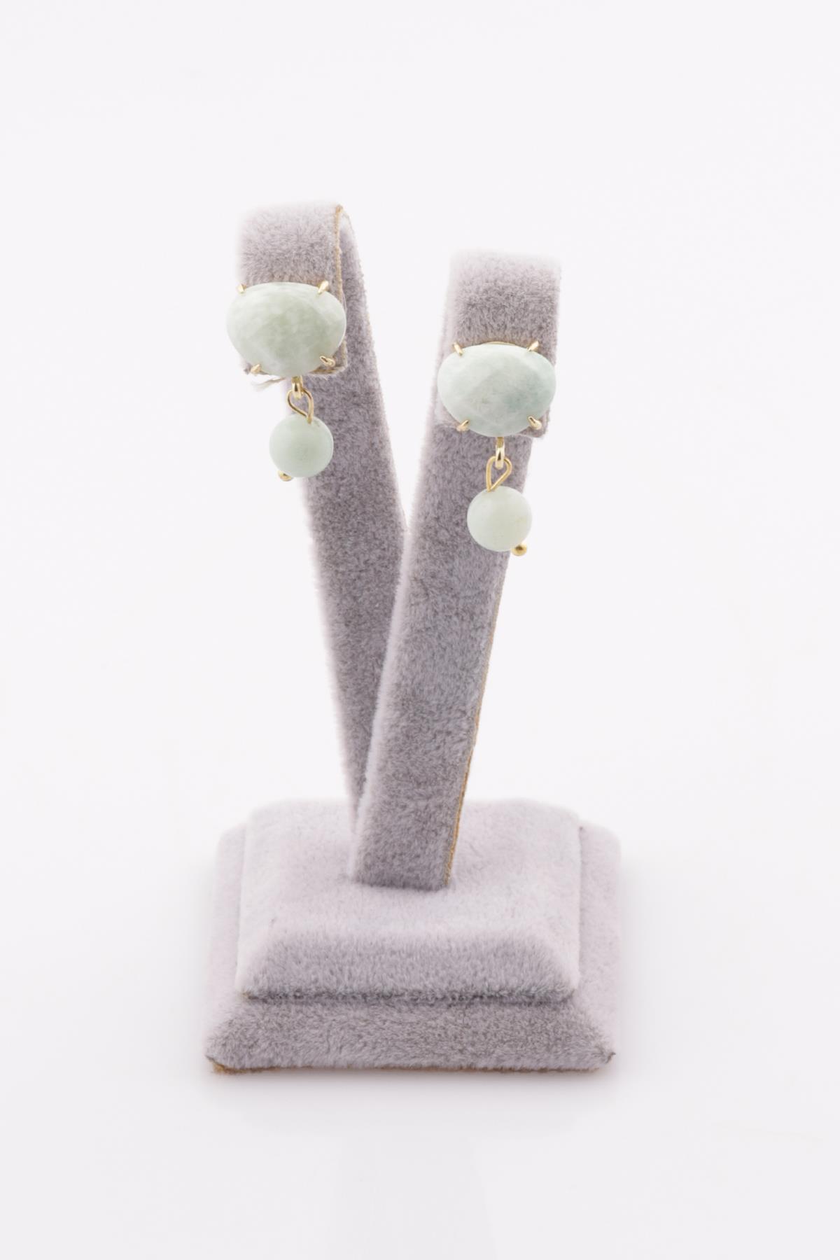 Amazonit Doğal Taş Gold Renkli Küpe