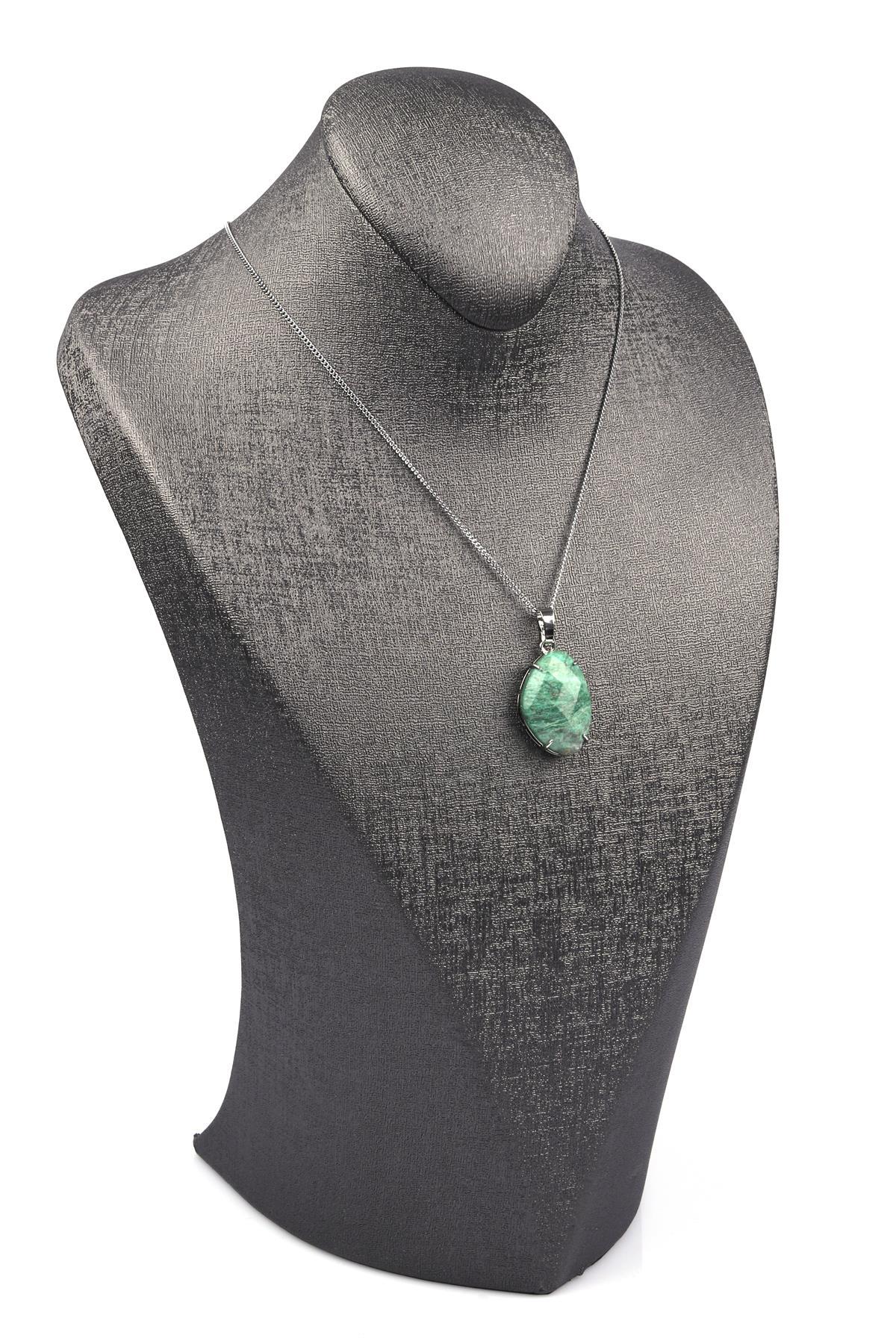 Amazonit Doğal Taş Gümüş Renkli Kolye