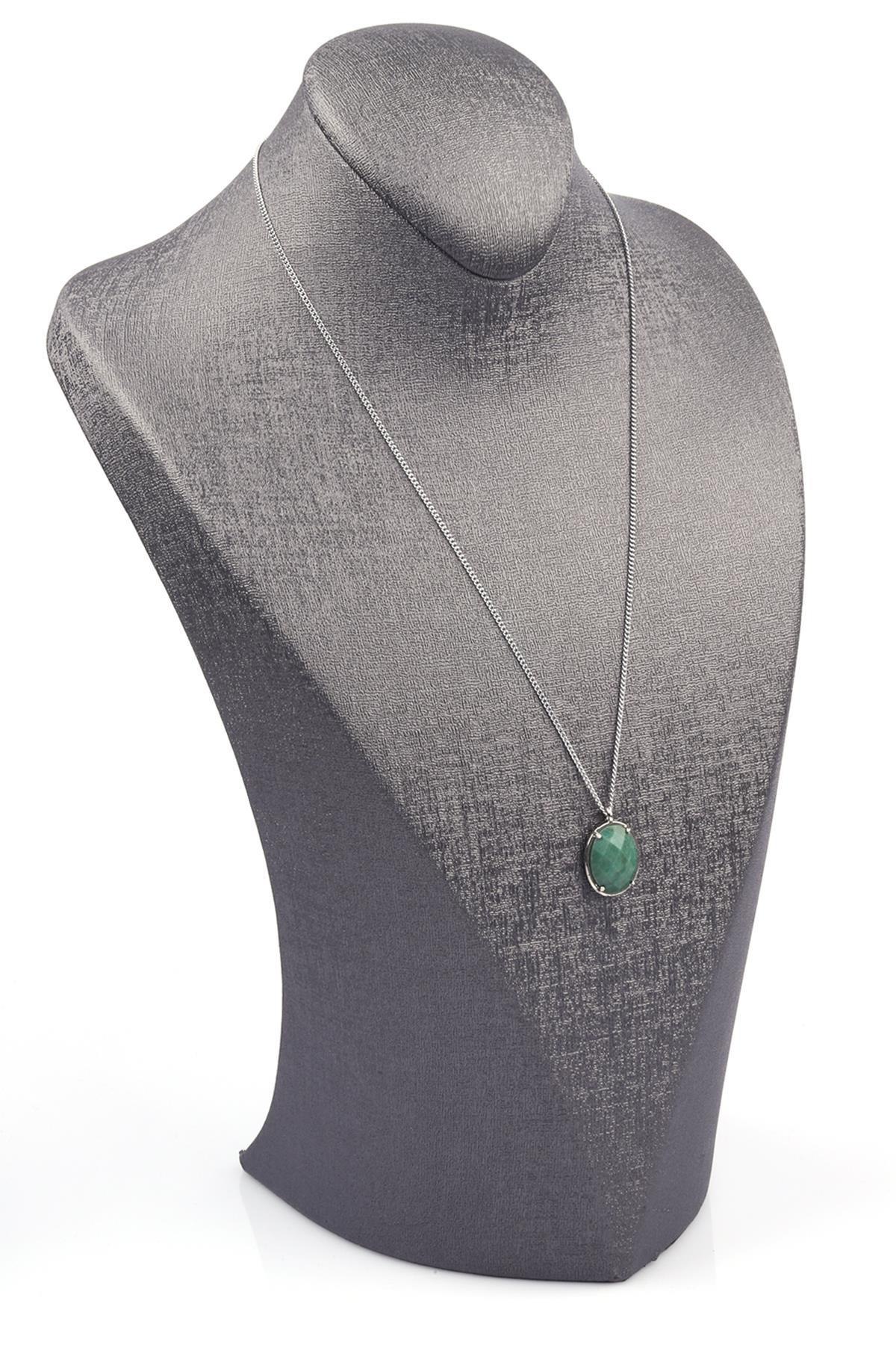 Amazonit Doğal Taş Gümüş Renkli Kolye