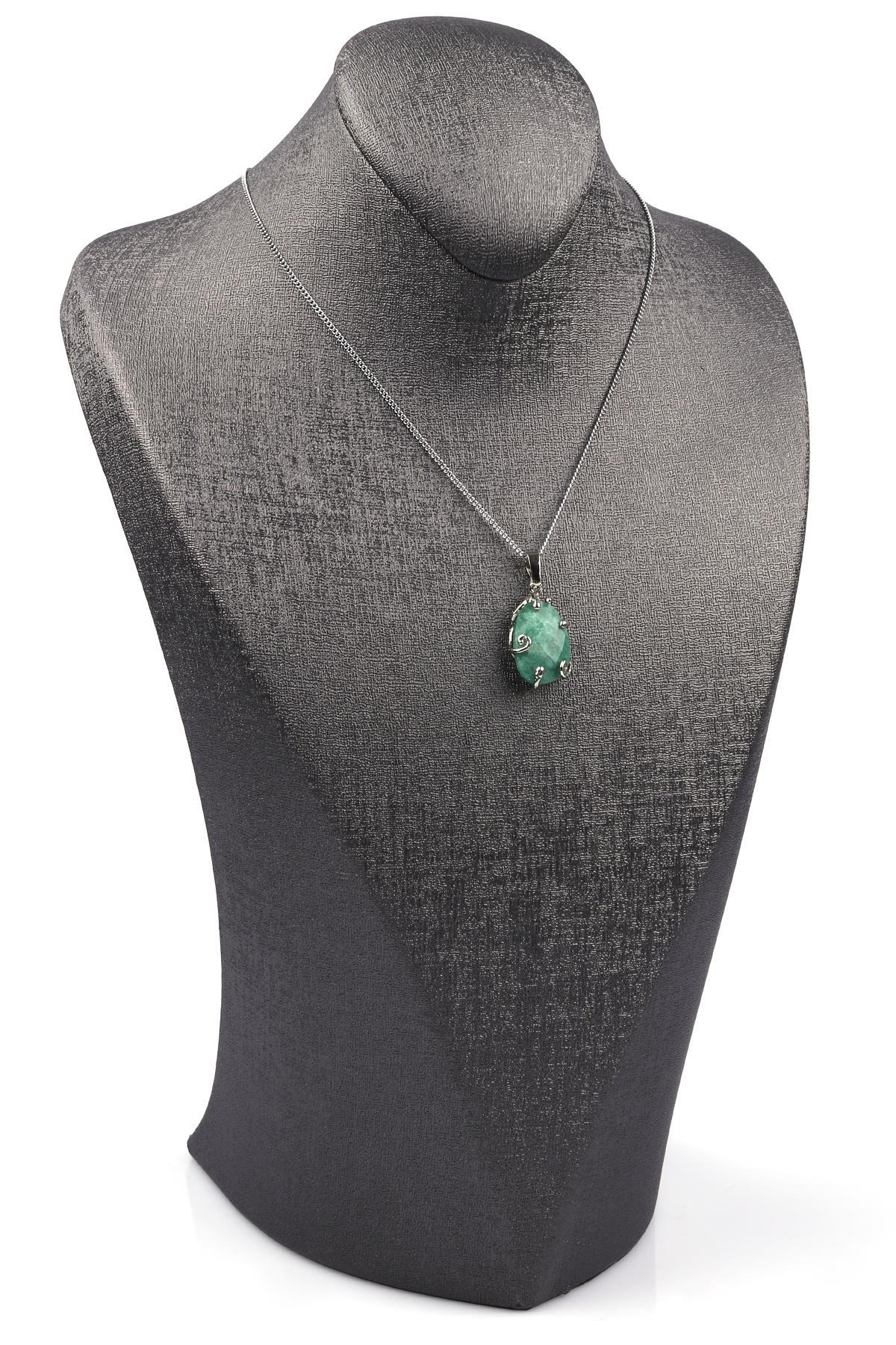 Amazonit Doğal Taş Gümüş Renkli Kolye