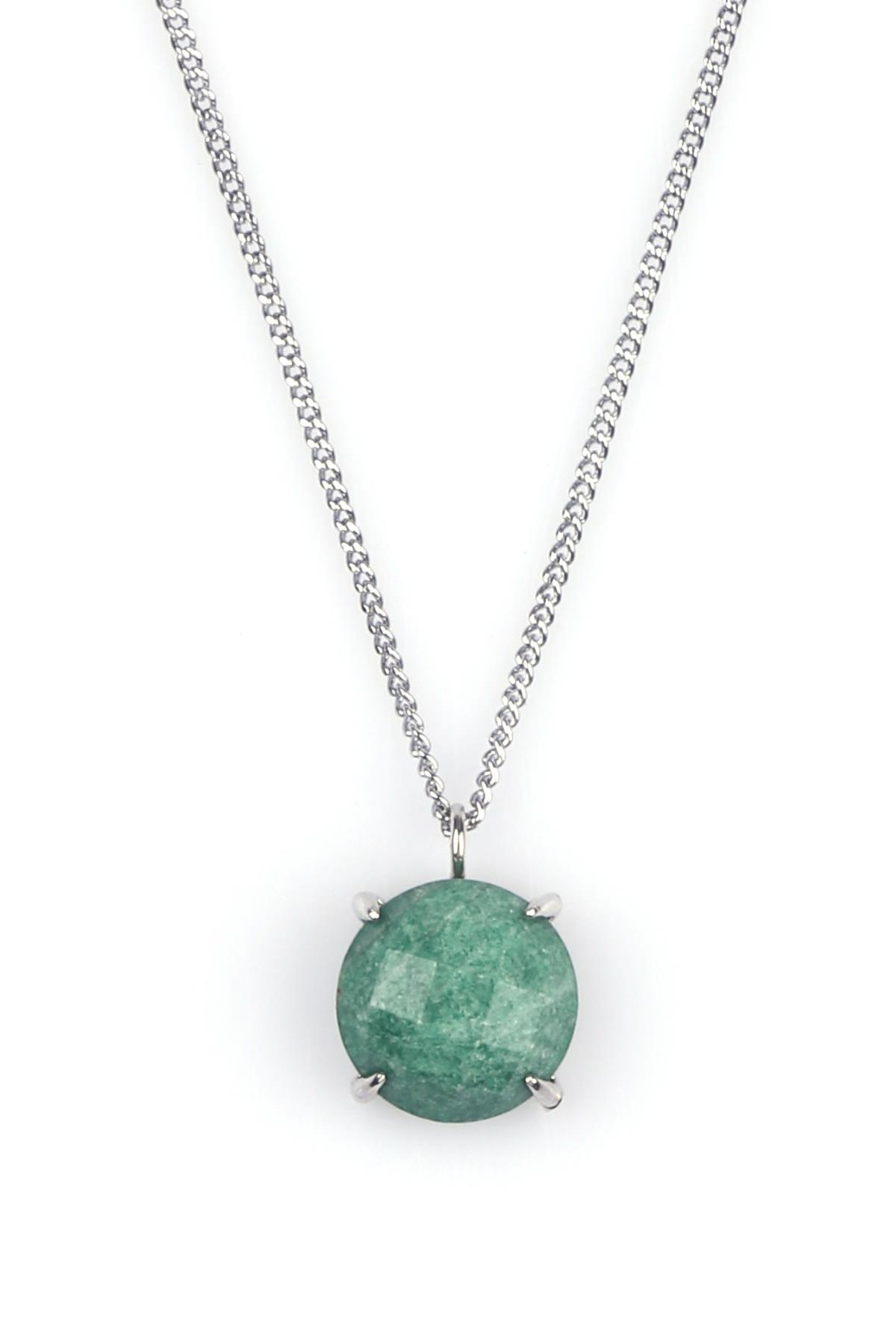 Amazonit Doğal Taş Gümüş Renkli Kolye