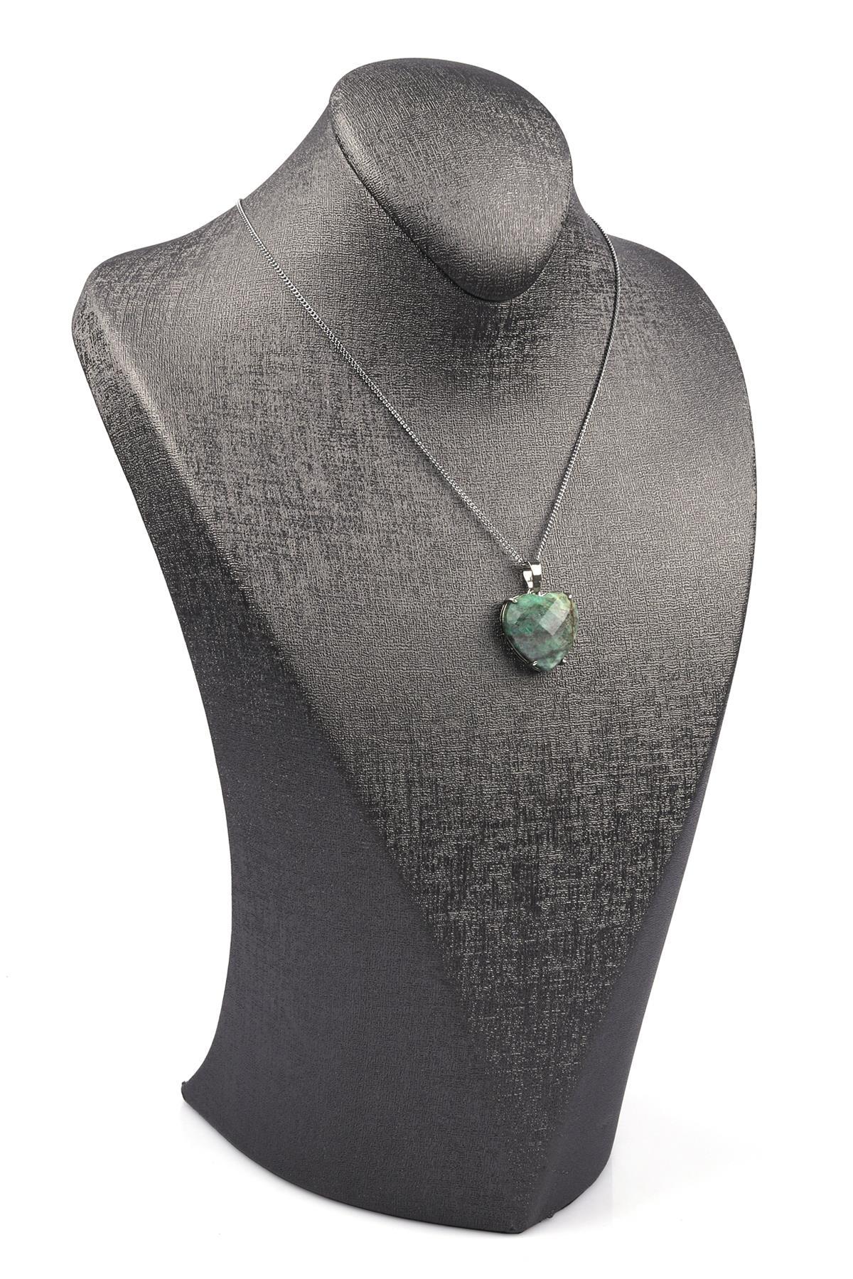 Amazonit Doğal Taş Gümüş Renkli Kolye