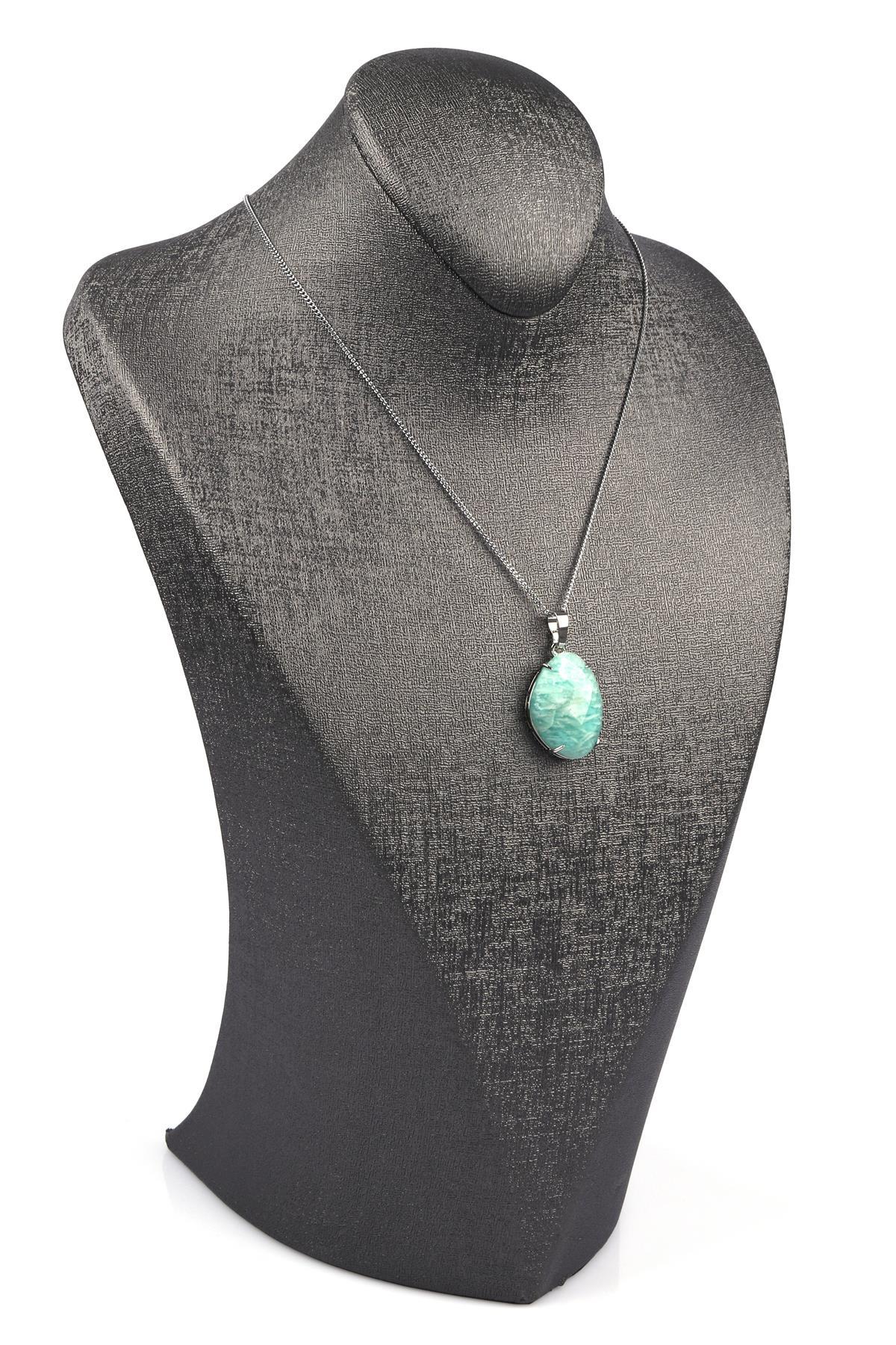 Amazonit Doğal Taş Gümüş Renkli Kolye