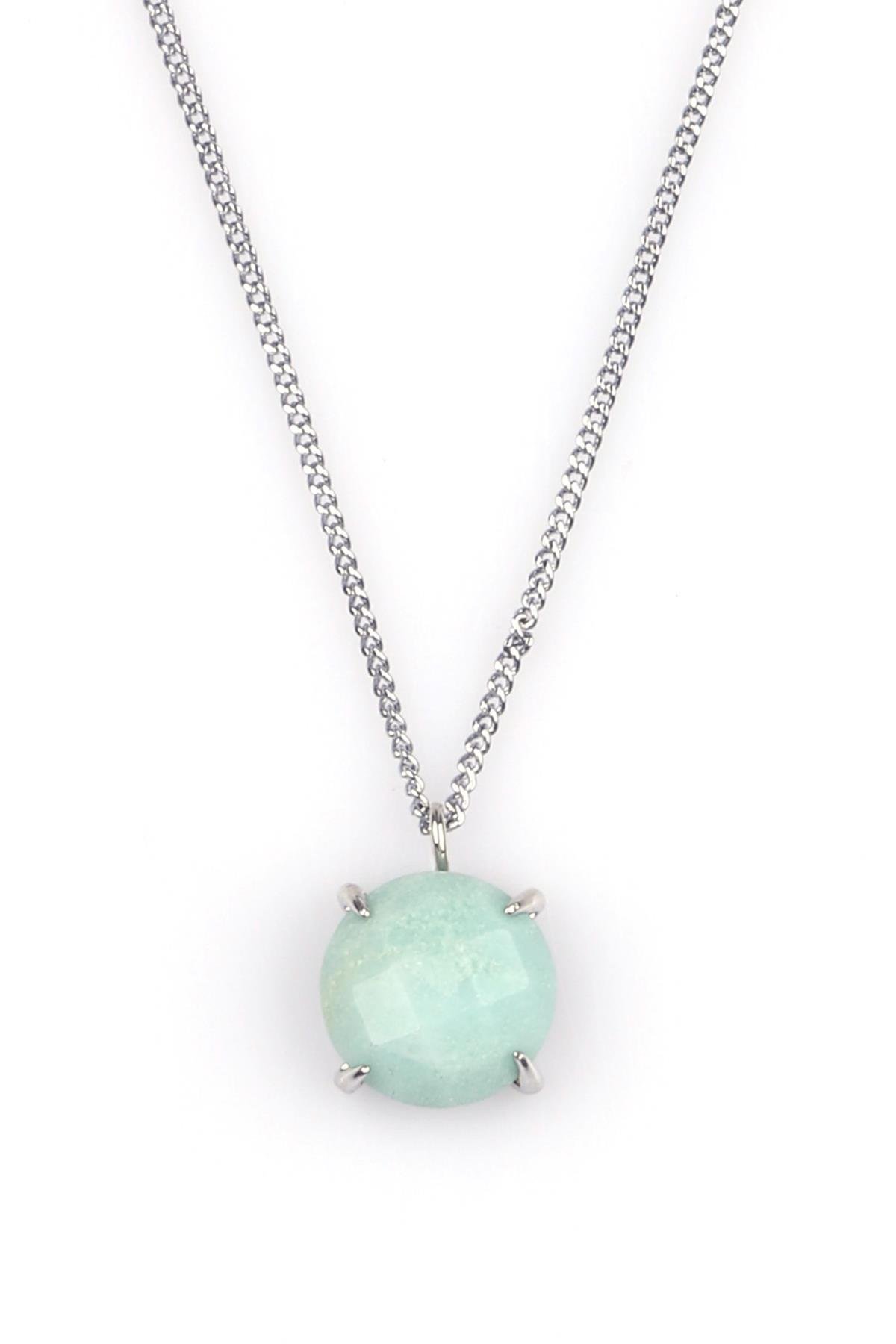 Amazonit Doğal Taş Gümüş Renkli Kolye
