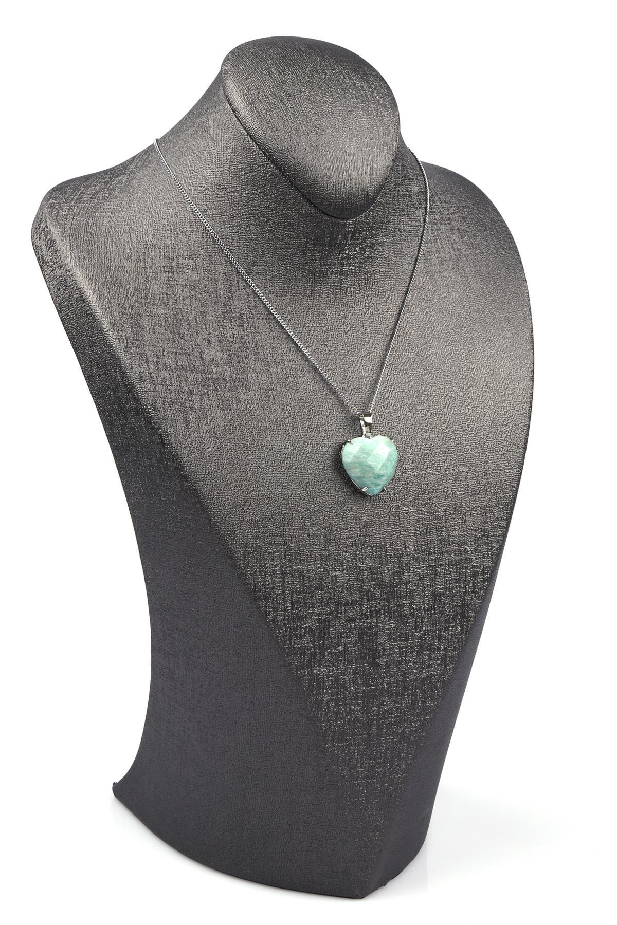 Amazonit Doğal Taş Gümüş Renkli Kolye