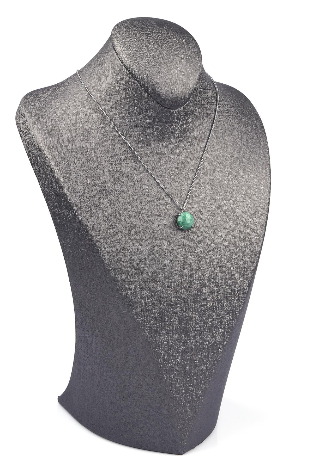 Amazonit Doğal Taş Gümüş Renkli Kolye