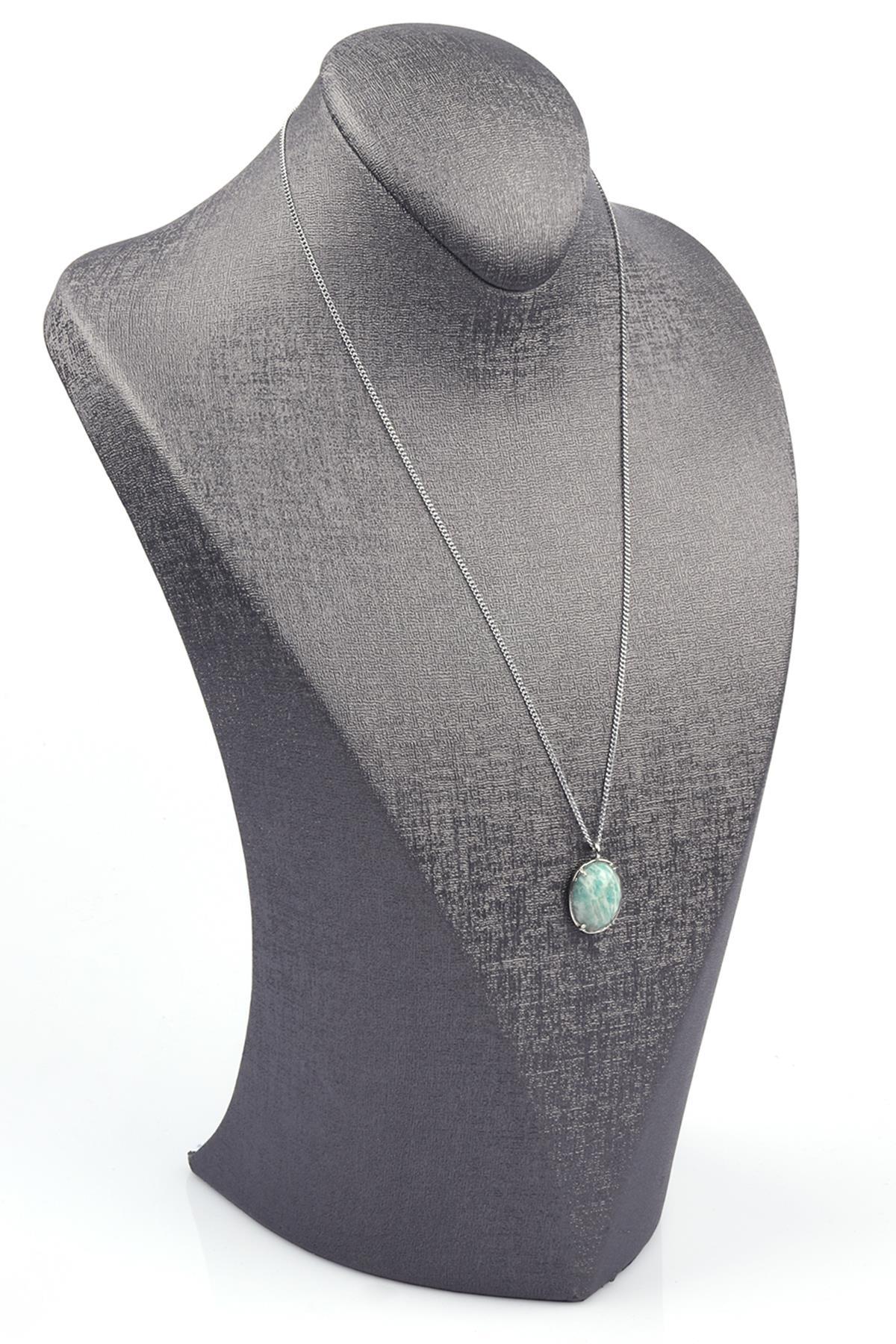 Amazonit Doğal Taş Gümüş Renkli Kolye