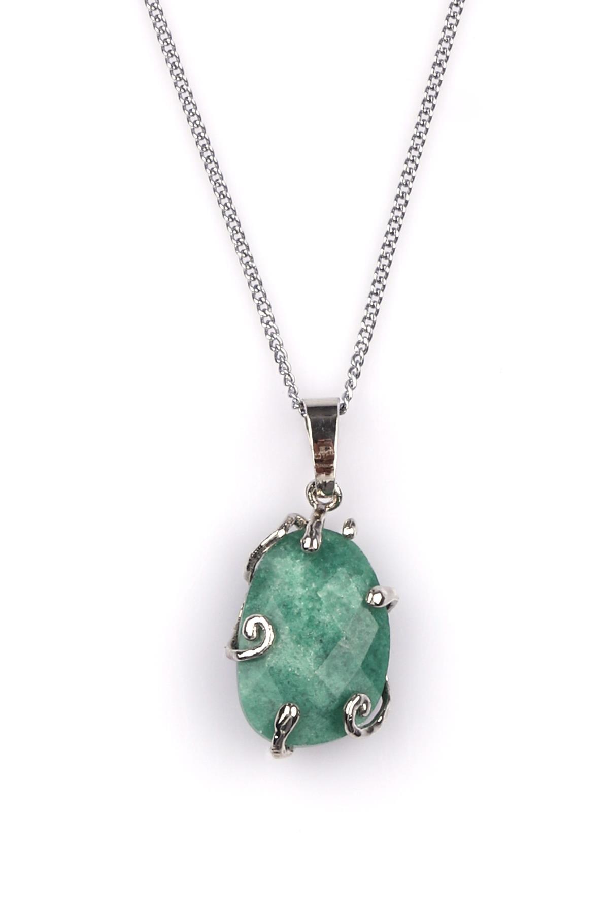 Amazonit Doğal Taş Gümüş Renkli Kolye