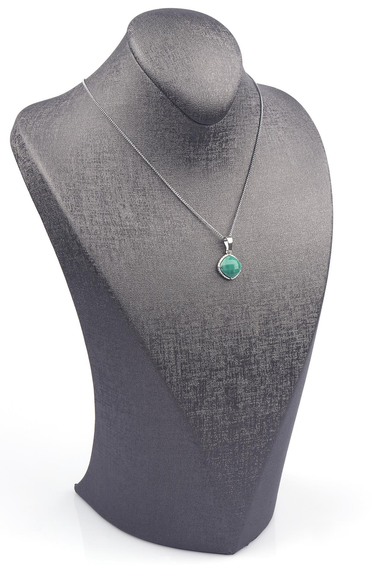 Amazonit Doğal Taş Gümüş Renkli Kolye