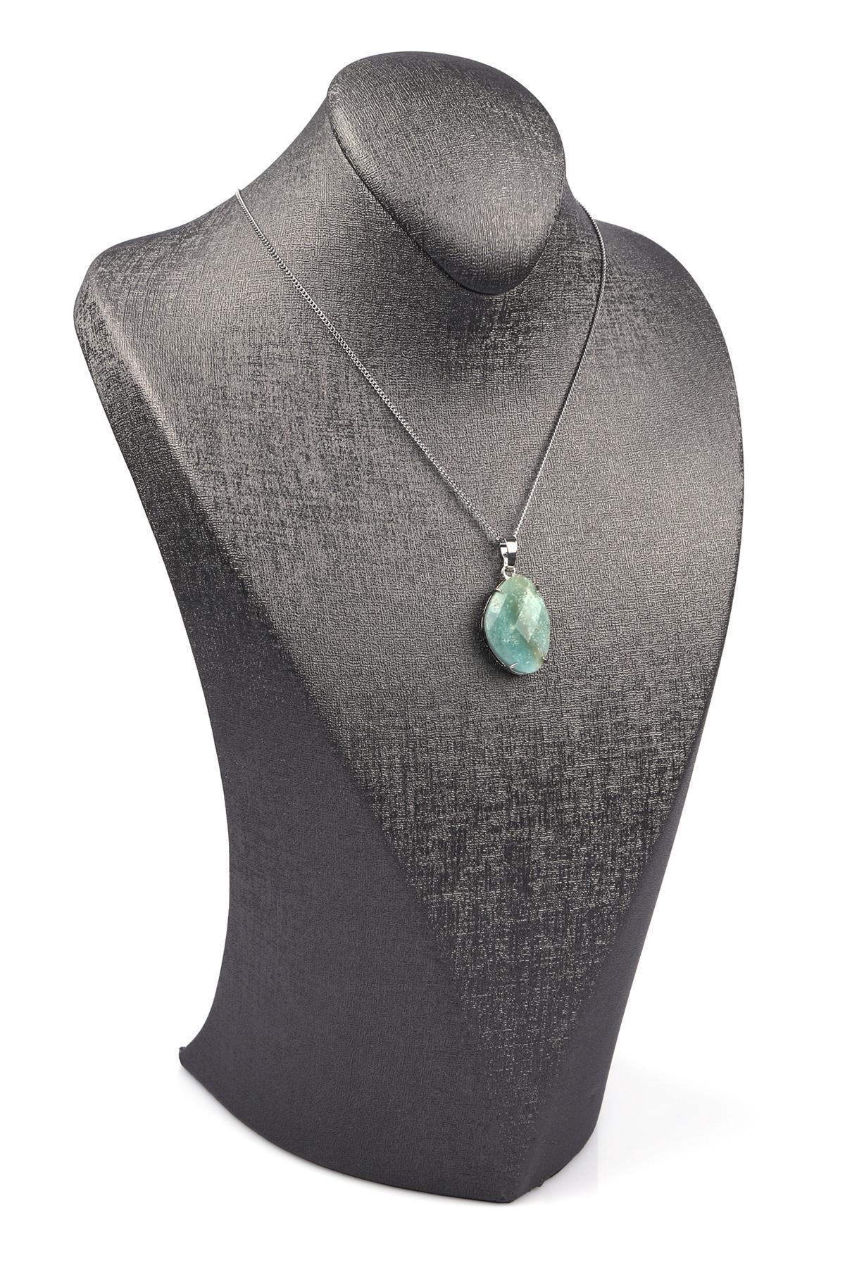 Amazonit Doğal Taş Gümüş Renkli Kolye