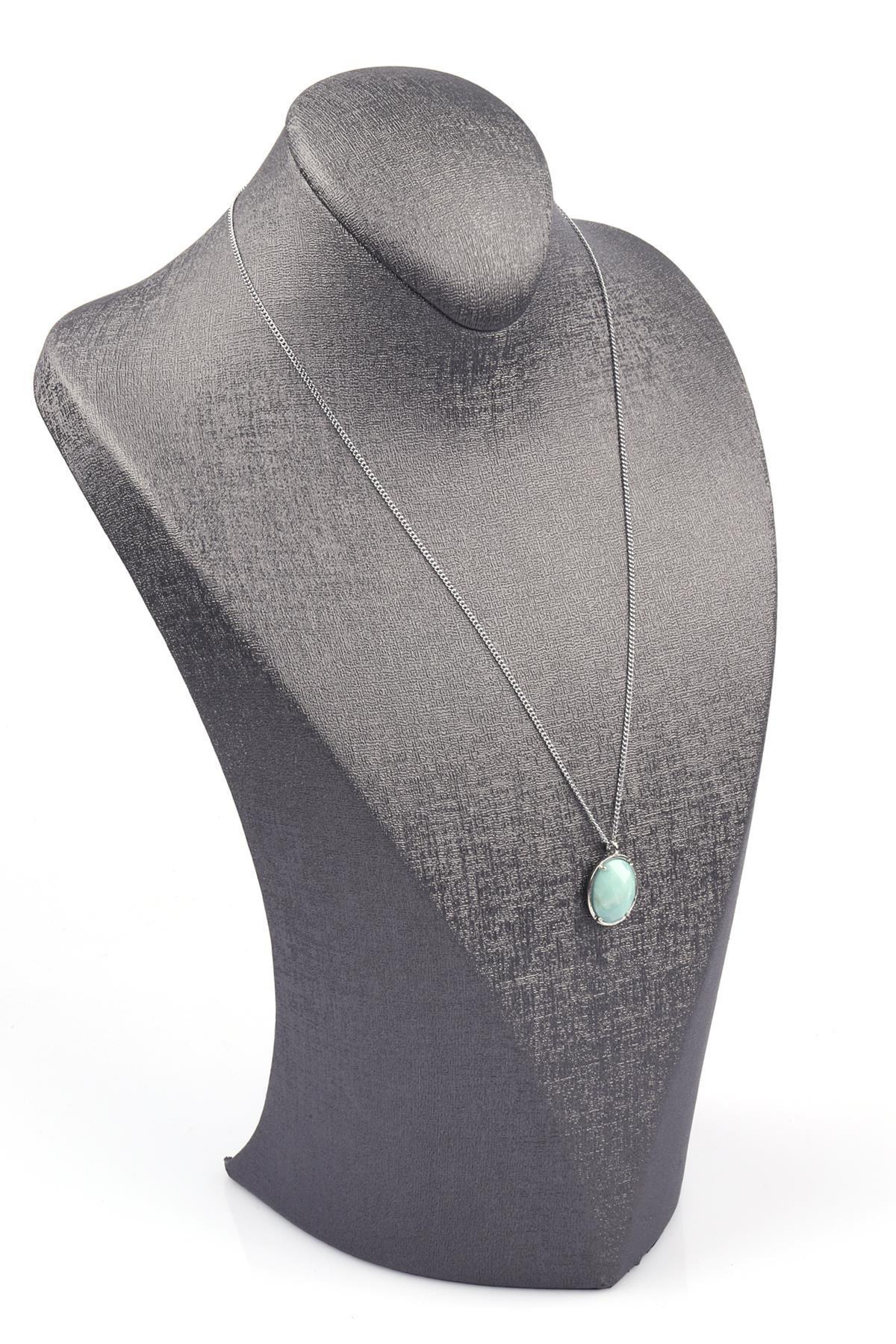 Amazonit Doğal Taş Gümüş Renkli Kolye