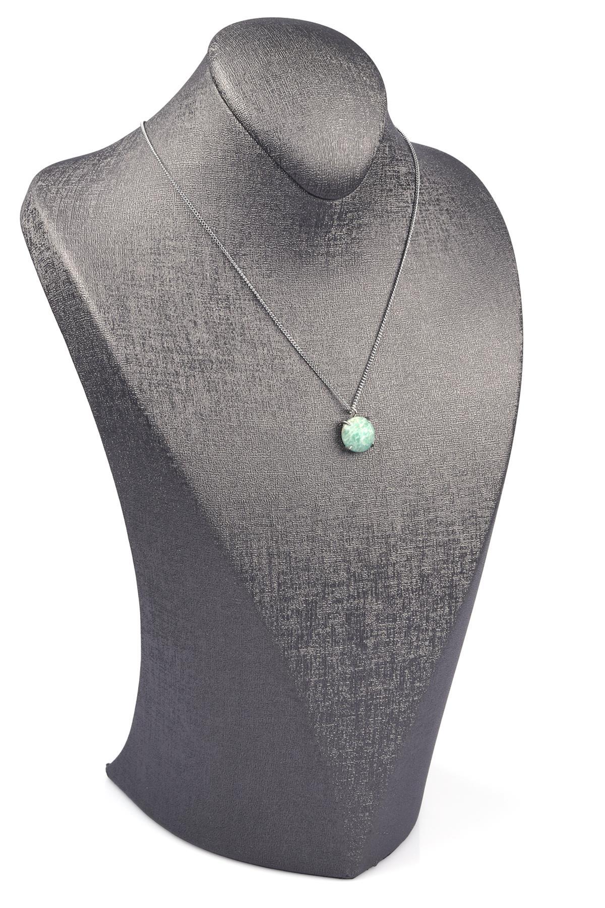 Amazonit Doğal Taş Gümüş Renkli Kolye